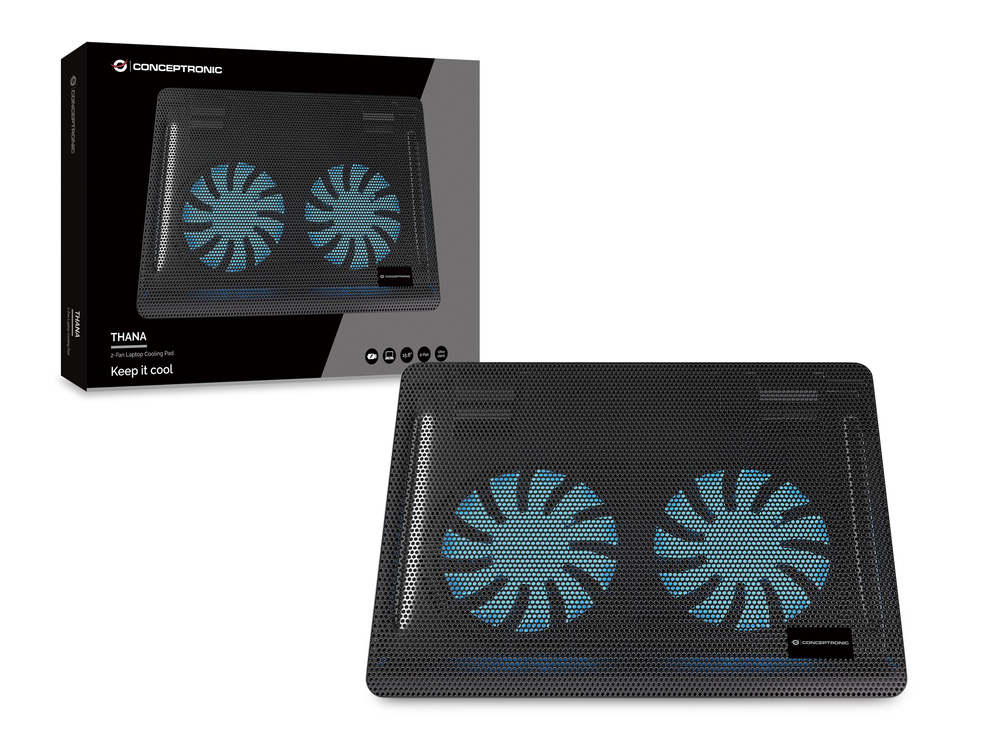 Conceptronic 2-Fan Cooling Pad 15.6 1000RPM max.3kg sw, Ansicht 3