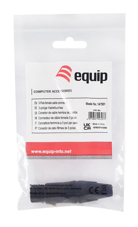 Equip Kabelverbinder 3-Polig Buchse schwarz, Ansicht 3