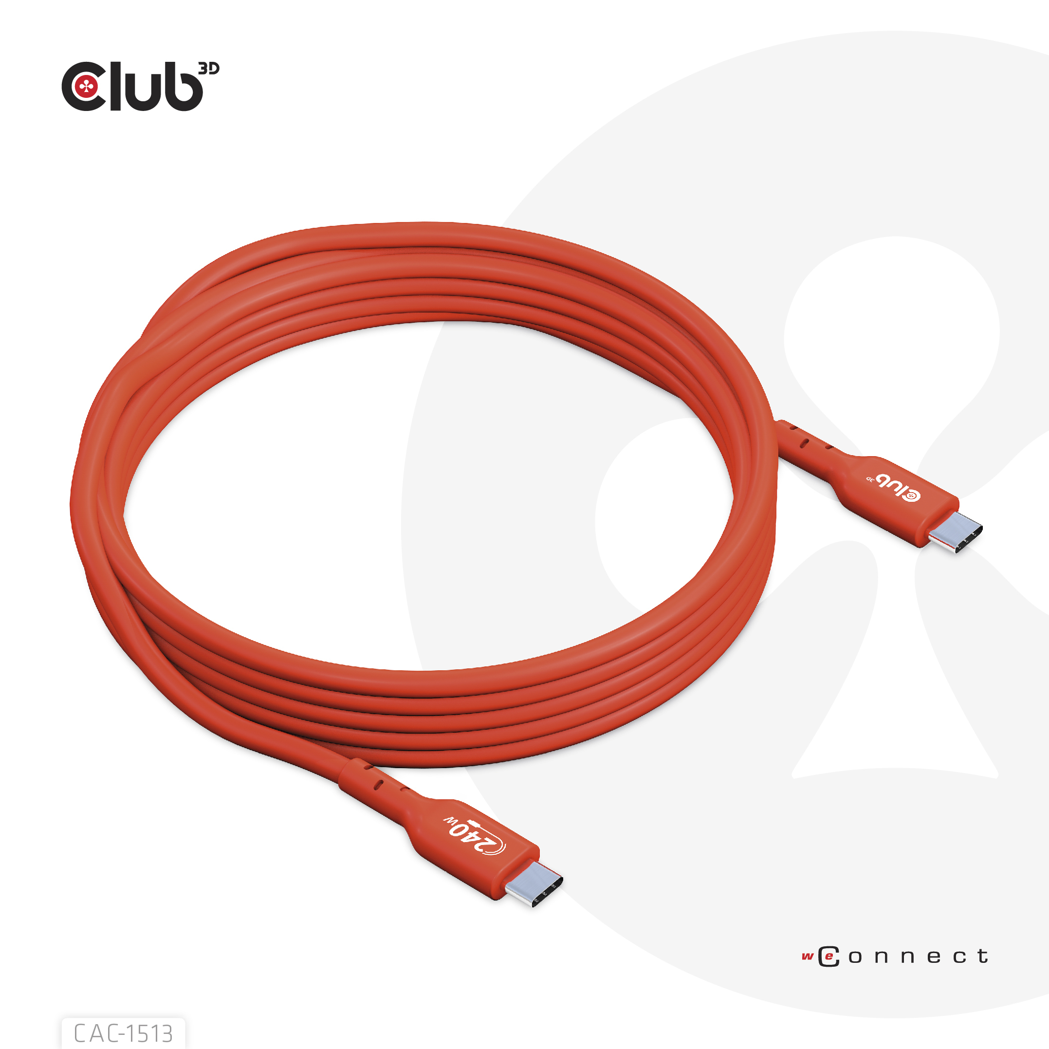 Club 3D USB-Kabel - 24 pin USB-C (M) zu 24 pin USB-C (M) - 48 V - 5 A - 3 m - bi-direktional - bis zu 240 W, Ansicht 2