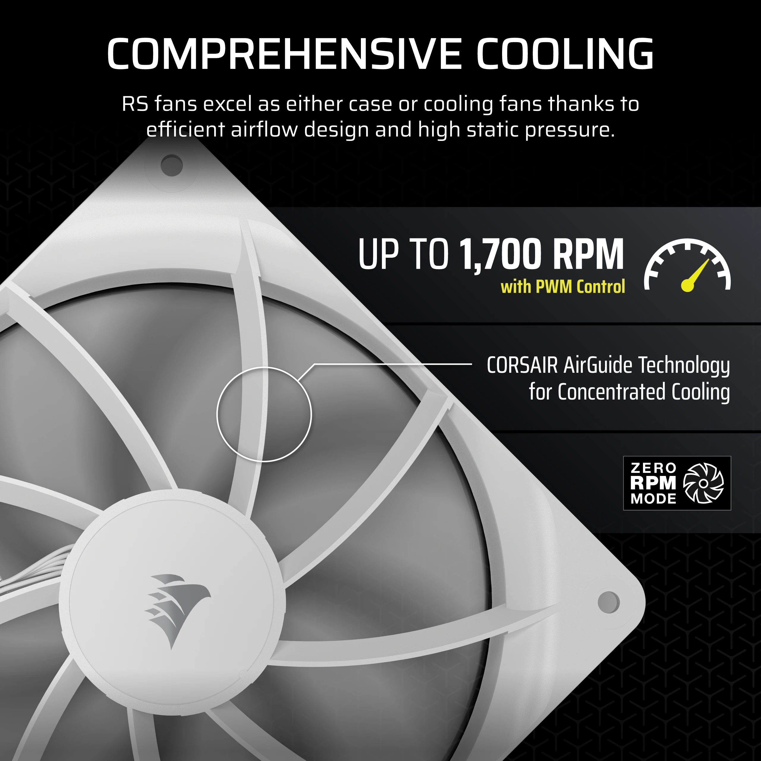 Corsair Lüfter 140*140*25 RS140 white PWM Single Pack - 36 dB, Ansicht 3