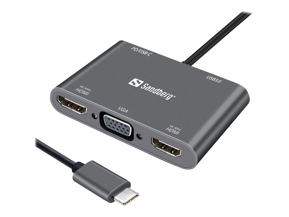 SANDBERG USB-C Dock 2xHDMI+1xVGA+USB+PD (136-35)