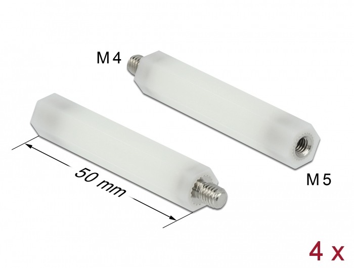 Delock Abstandshalter M5 x M4, Sechskant, Innen / Außen, 50 mm natur 4 Stück, Kunststoff, Natürlich/Natur