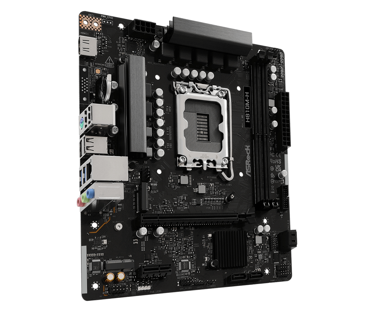 ASRock H810M-H Dimms 4STATA3 USB3.2 GB-LAN - DDR5 - Intel Sockel 1851 (Core Ultra 100&200) - Micro/Mini/Flex-ATX, Ansicht 3