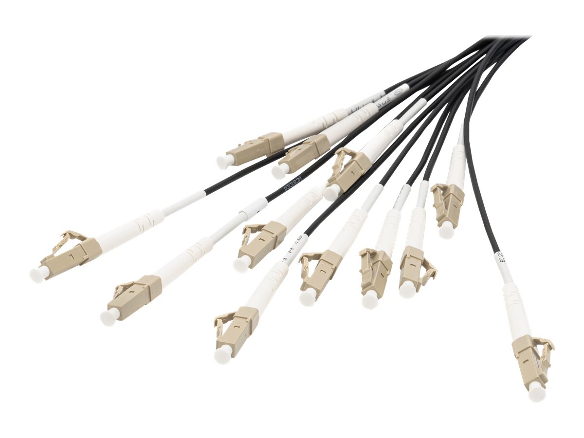 DIGITUS Vorkonfektionierte Glasfaser Universal Breakout Kabel Multimode OM4 12 Fasern LCUPC - LCUPC