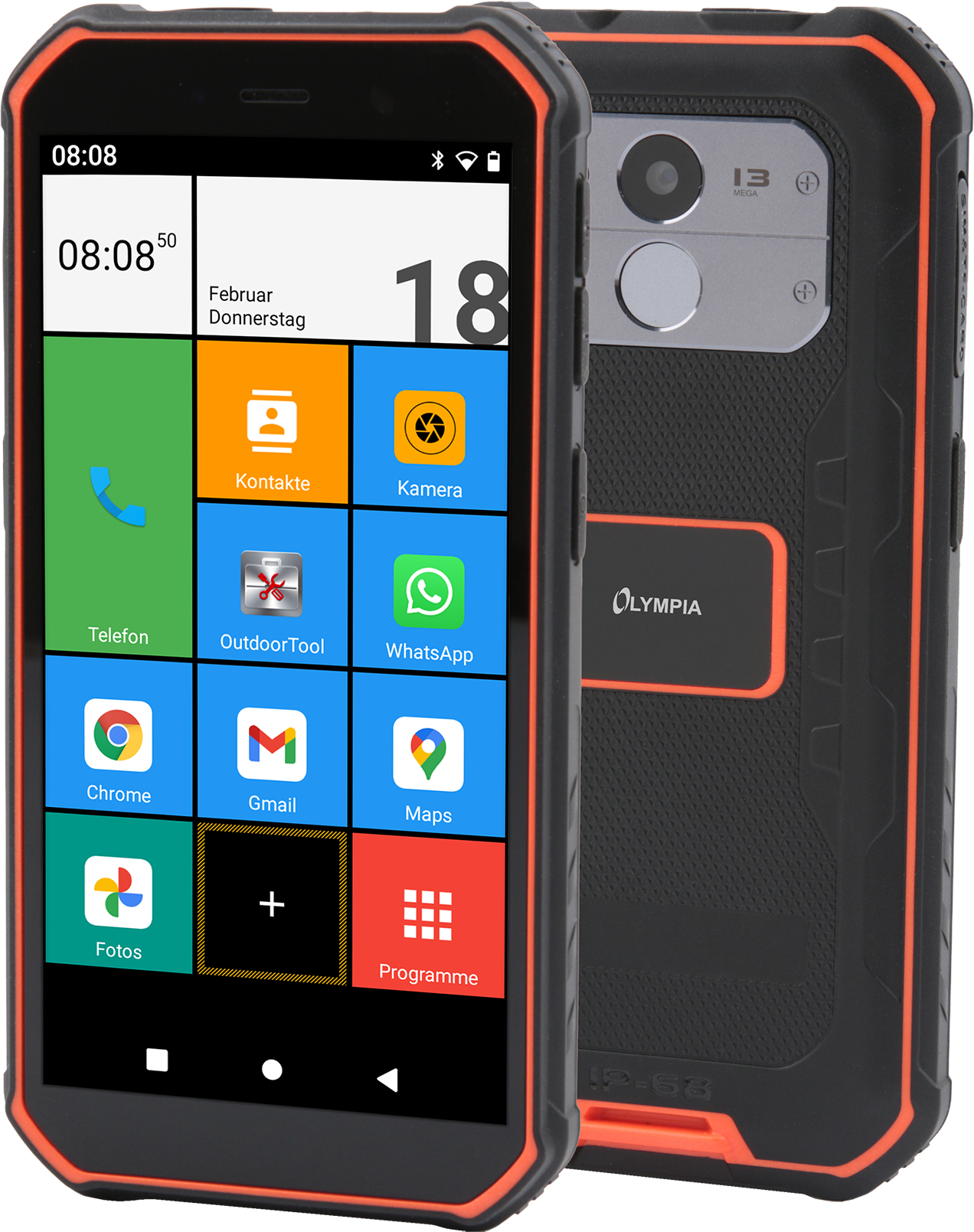 Olympia TREK - 14 cm (5.5) - 3 GB - 32 GB - 13 MP - Android 10 - Schwarz - Orange, Ansicht 3