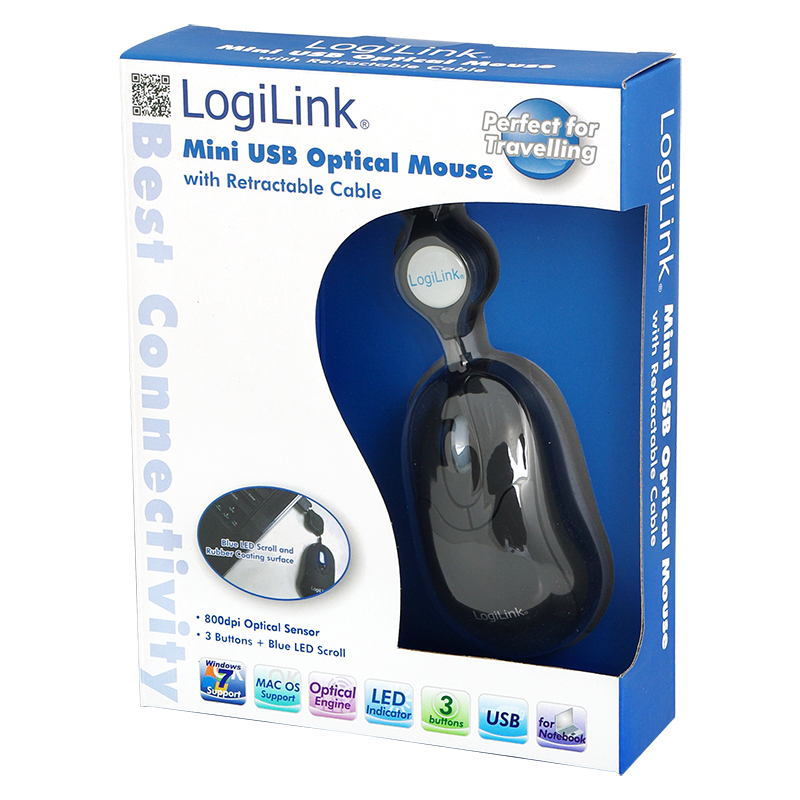 LogiLink Mini with retractable cable - Maus - rechts- und linkshändig, Ansicht 2