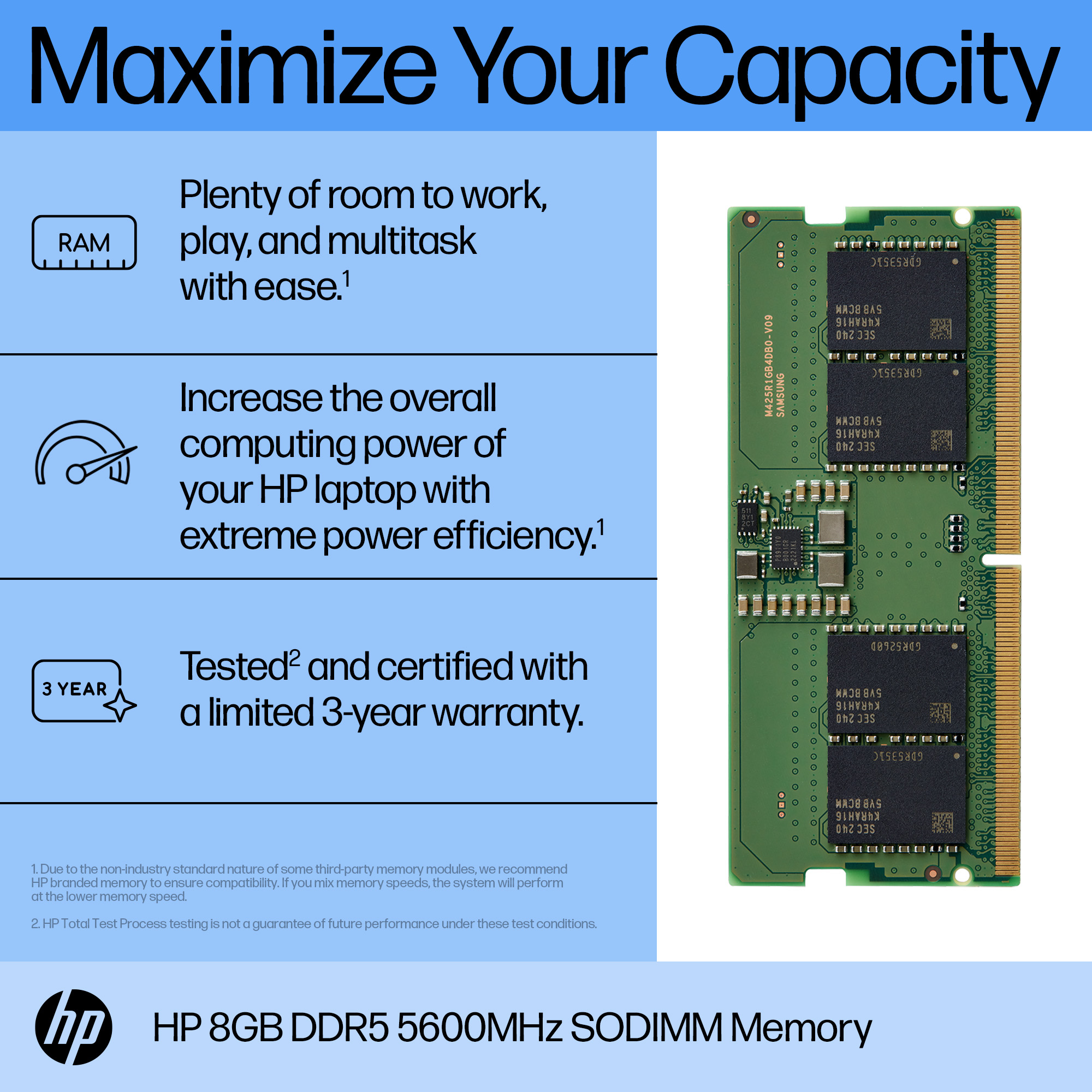 HP  DDR5 - Modul - 8 GB - SO DIMM 262-PIN - 5600 MHz / PC5-44800, Ansicht 4