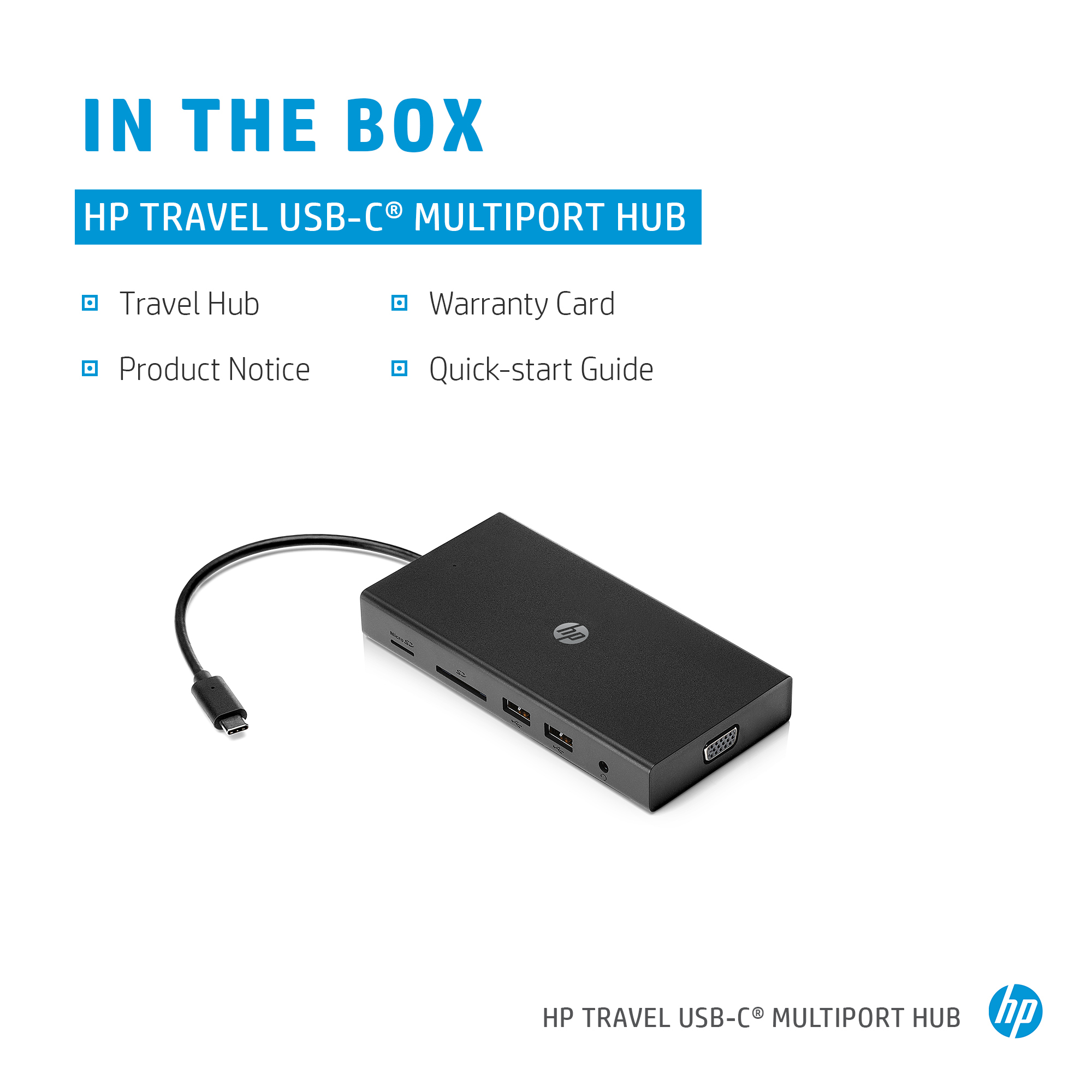 HP USB-C-Reisehub mit mehreren Anschlüssen - Kabelgebunden - USB 3.2 Gen 1 (3.1 Gen 1) Type-C - MicroSD (TransFlash), Ansicht 3