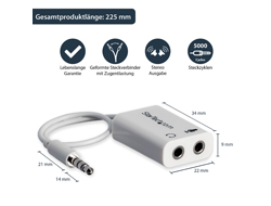 StarTech.com 4 Position Microphone and Headphone Splitter 3.5 mm 4 Pin  4 Pole Mic and Audio Combo Splitter Cable (MUYHSMFFADW)