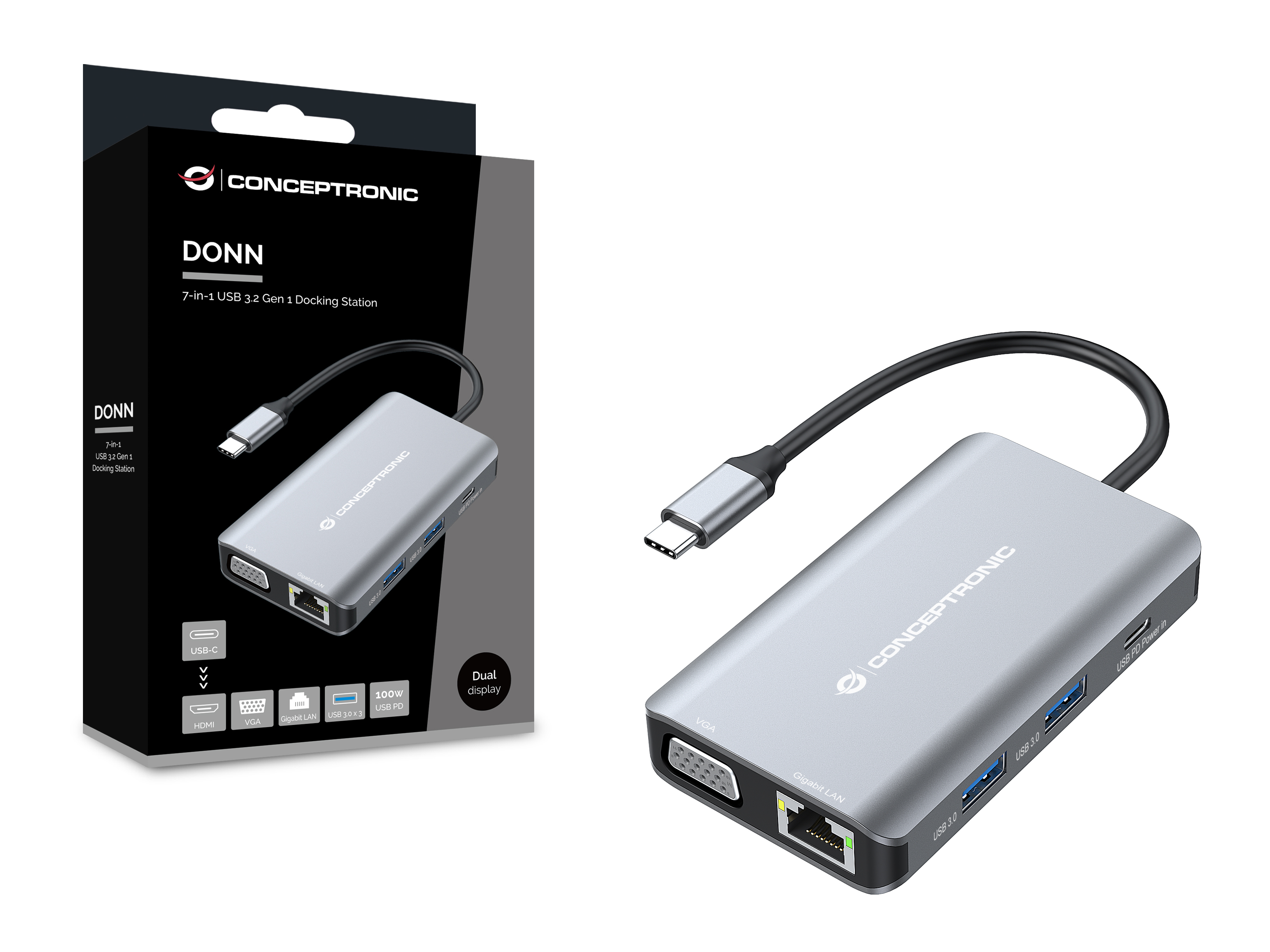 Conceptronic DONN21G - Dockingstation - USB-C 3.2 Gen 1, Ansicht 2