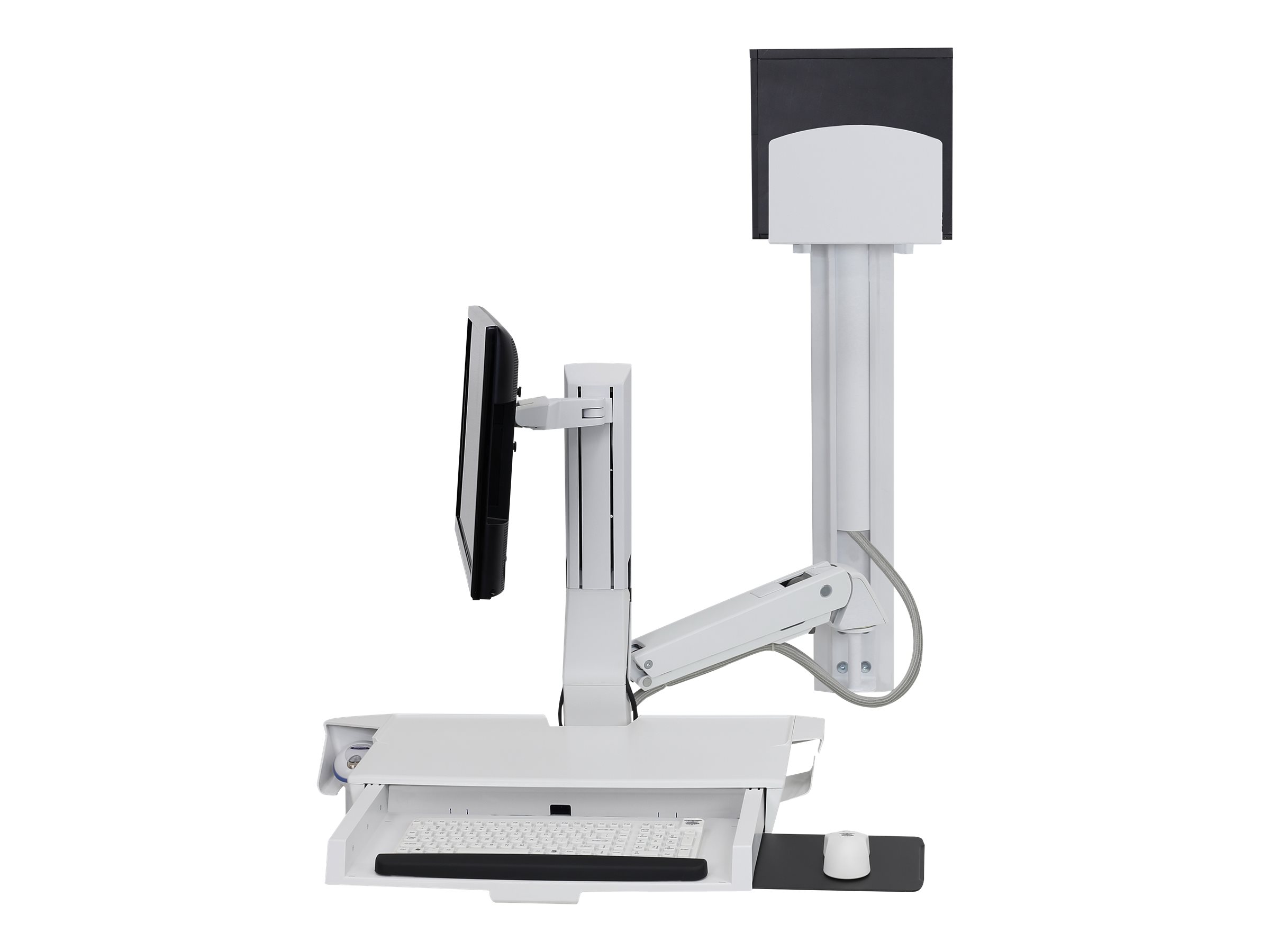 Ergotron SV Combo System with Worksurface & Pan Medium CPU Holder - Befestigungskit (CPU-Halter Handgelenkkissen Wandmontagehalterung Schienenmontage Halterungsset Mausablage zum Herausziehen Monitorhalterung Ablage für Barcode-Scanner und Maus C