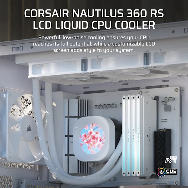 Corsair Nautilus 360 RS - Prozessor-Flüssigkeitskühlsystem - Kühlergröße: 360 mm - (für: AM5, AM4, LGA1851, LGA1700) - Weiß, Ansicht 4