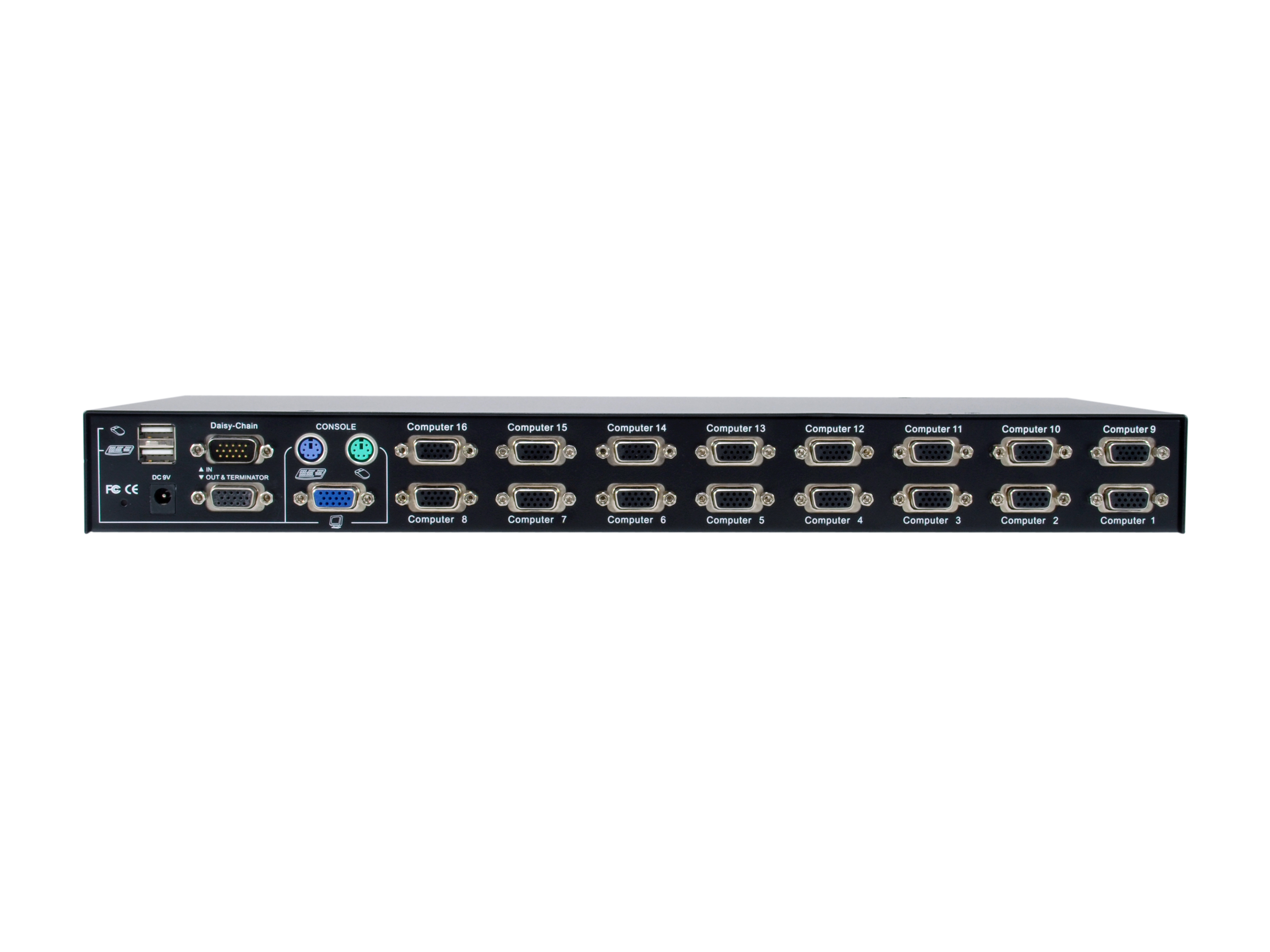 LevelOne 16-Port PS/2-USB VGA KVM Switch - 2048 x 1536 Pixel - Rack-Einbau - 1U - Schwarz, Ansicht 4