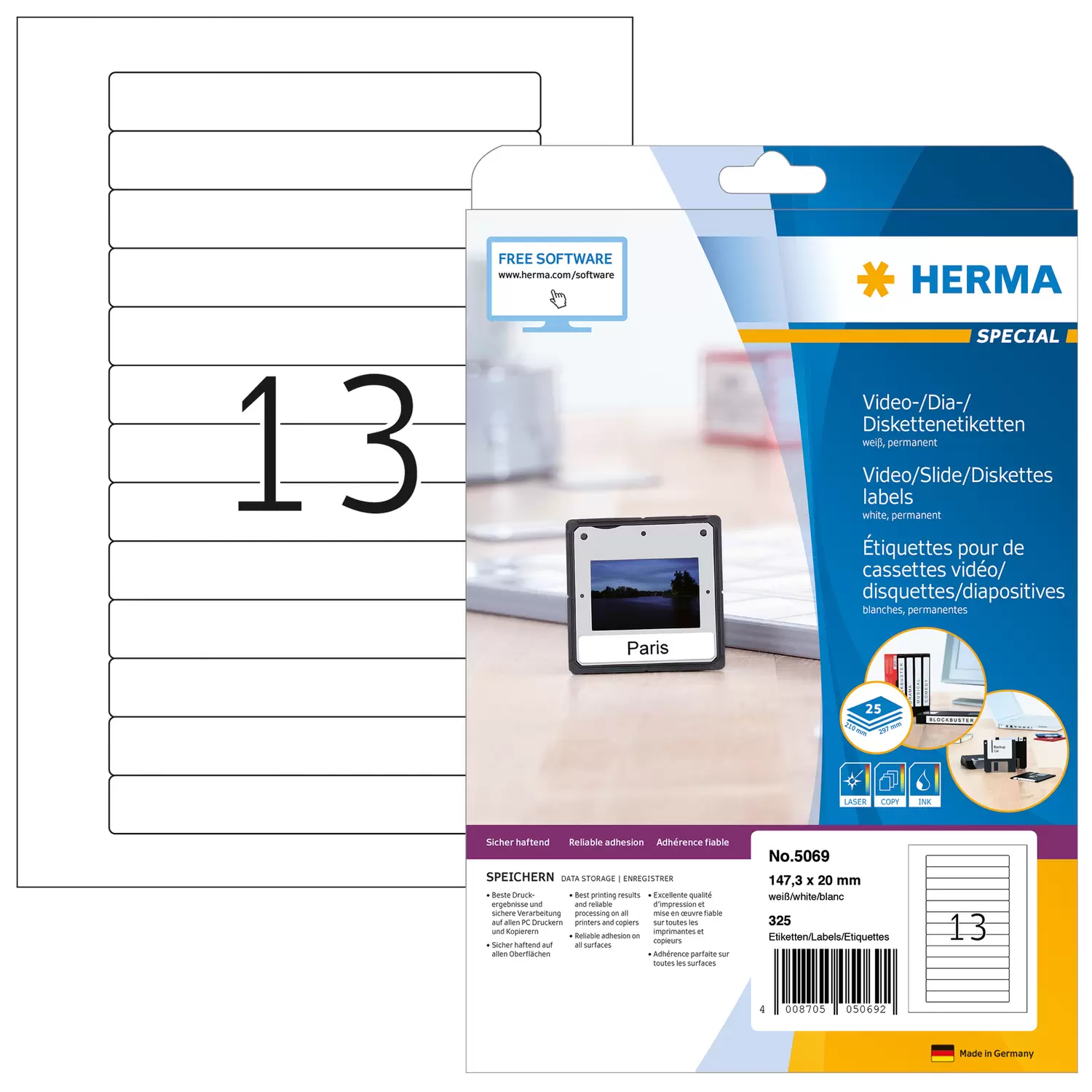 HERMA Special - Papier - matt - permanent selbstklebend - weiß - 147,3 x 20 mm 325 Etikett(en) (25 Bogen x 13), Ansicht 2