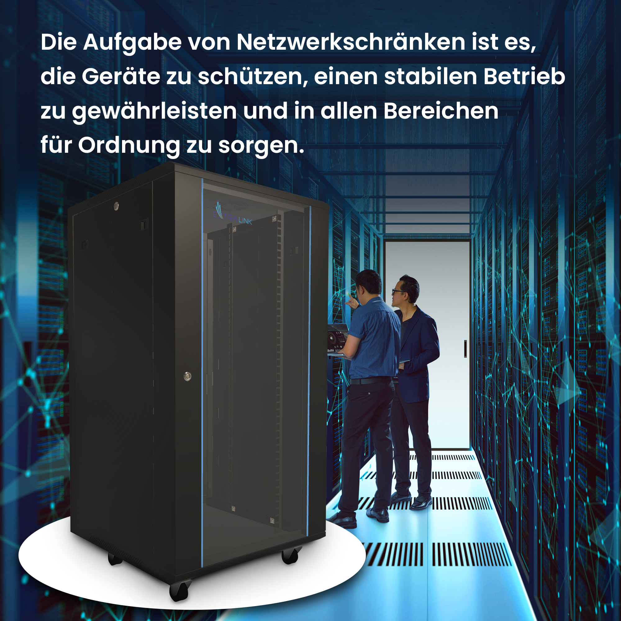 Extralink EX.14749 - Freistehendes Gestell - 27U - 600 kg - Sperrschloss - Ablageschienen - Verstellbare Füße, Ansicht 4
