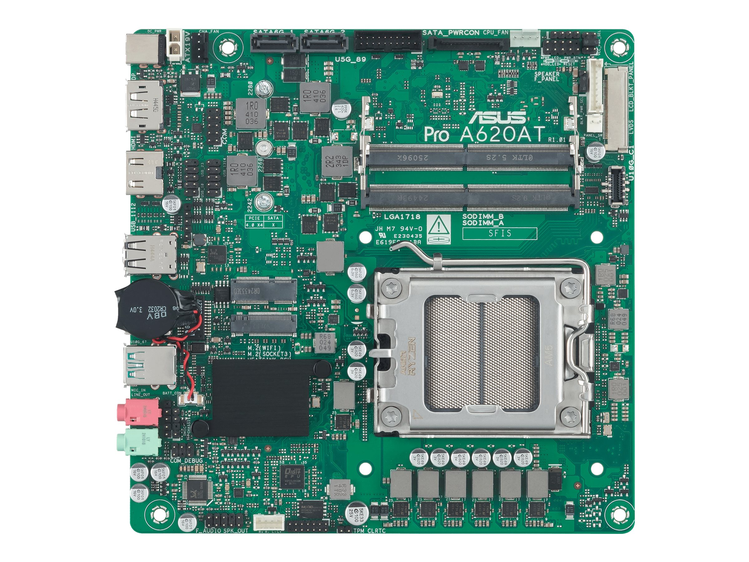 ASUS PRO A620AT-CSM - Motherboard - Mini-ITX - Socket AM5 - AMD A620A Chipsatz - USB-C 3.2 Gen2, USB 3.2 Gen 2, USB 3.2 Gen 1 - Gigabit LAN - Onboard-Grafik (CPU erforderlich)