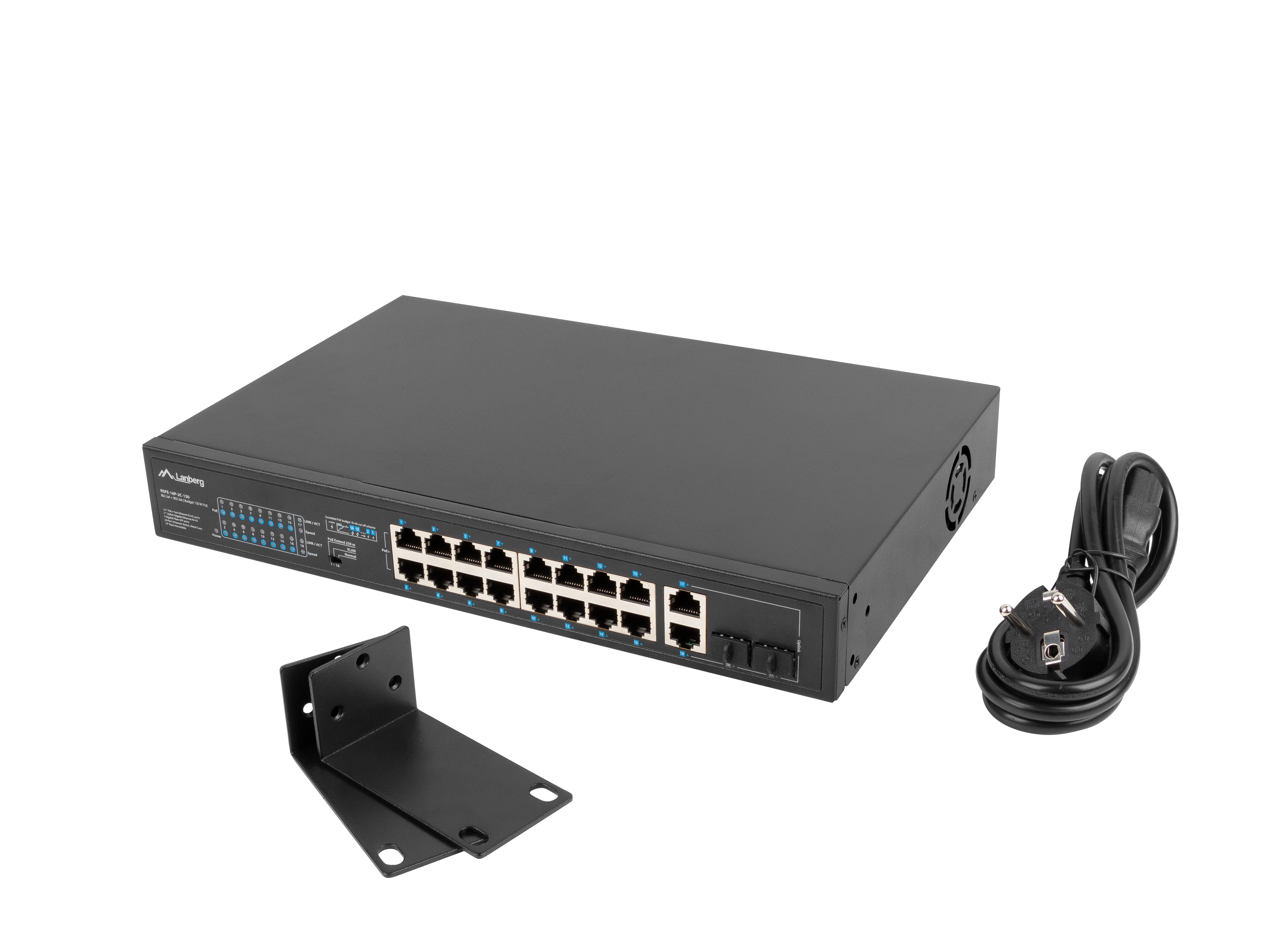 Lanberg RSFE-16P-2C-150 - Unmanaged - Gigabit Ethernet (10/100/1000) - Power over Ethernet (PoE) - Rack-Einbau - 1U, Ansicht 2