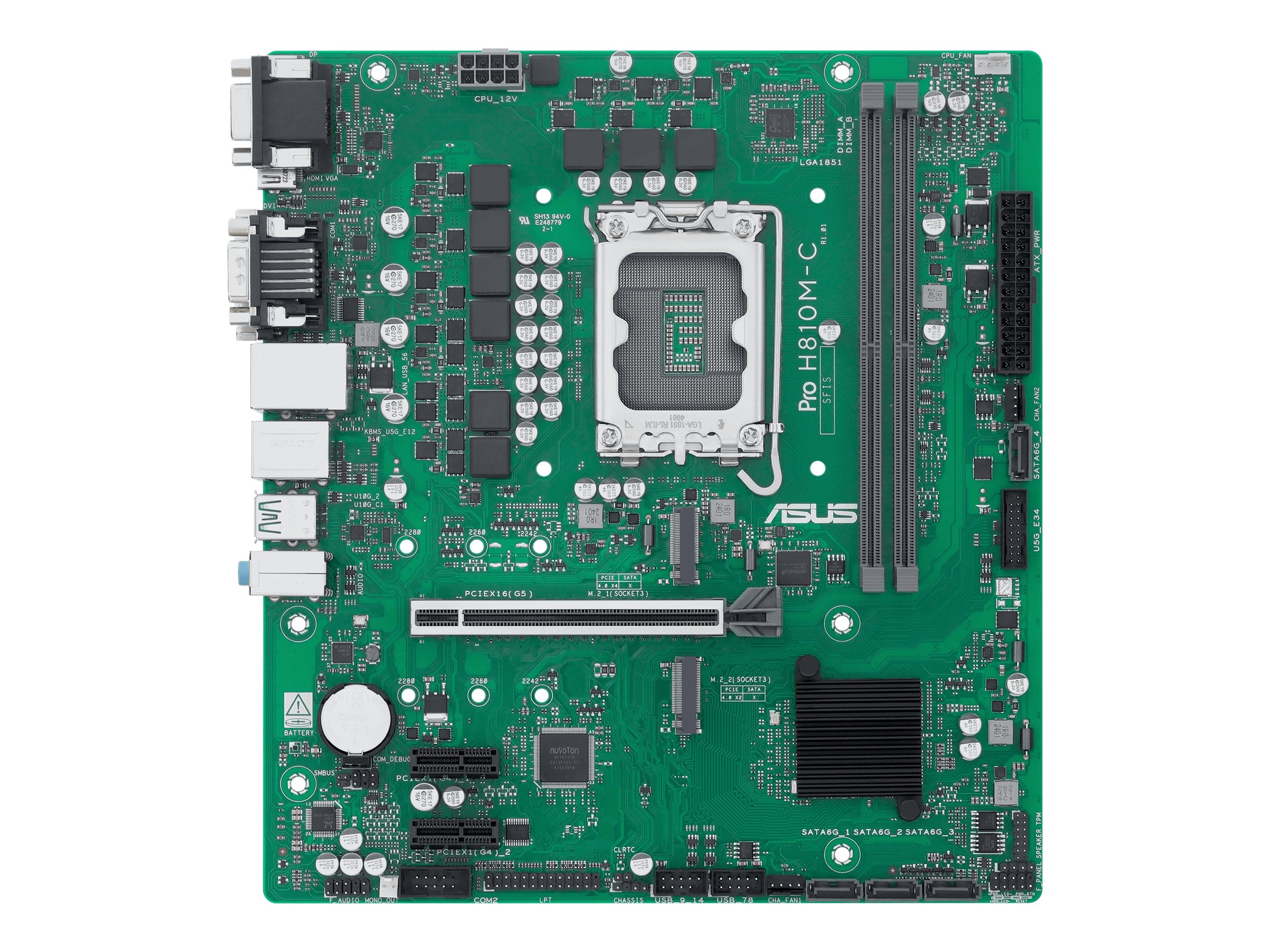 ASUS PRO H810M-C-CSM - Motherboard - micro ATX - LGA1851 Sockel - H810 Chipsatz - USB-C 3.2 Gen 1, USB 3.2 Gen 2, USB 3.2 Gen 1 - Gigabit LAN - Onboard-Grafik (CPU erforderlich)