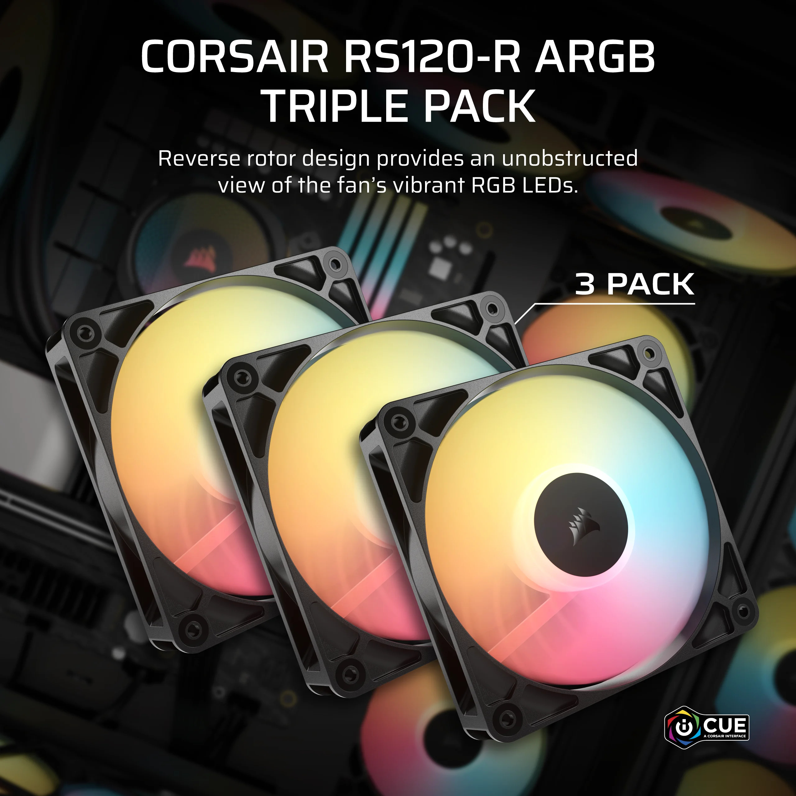 Corsair RS120-R - Gehäuselüfter - invers - 120 mm - Schwarz (Packung mit 3), Ansicht 3