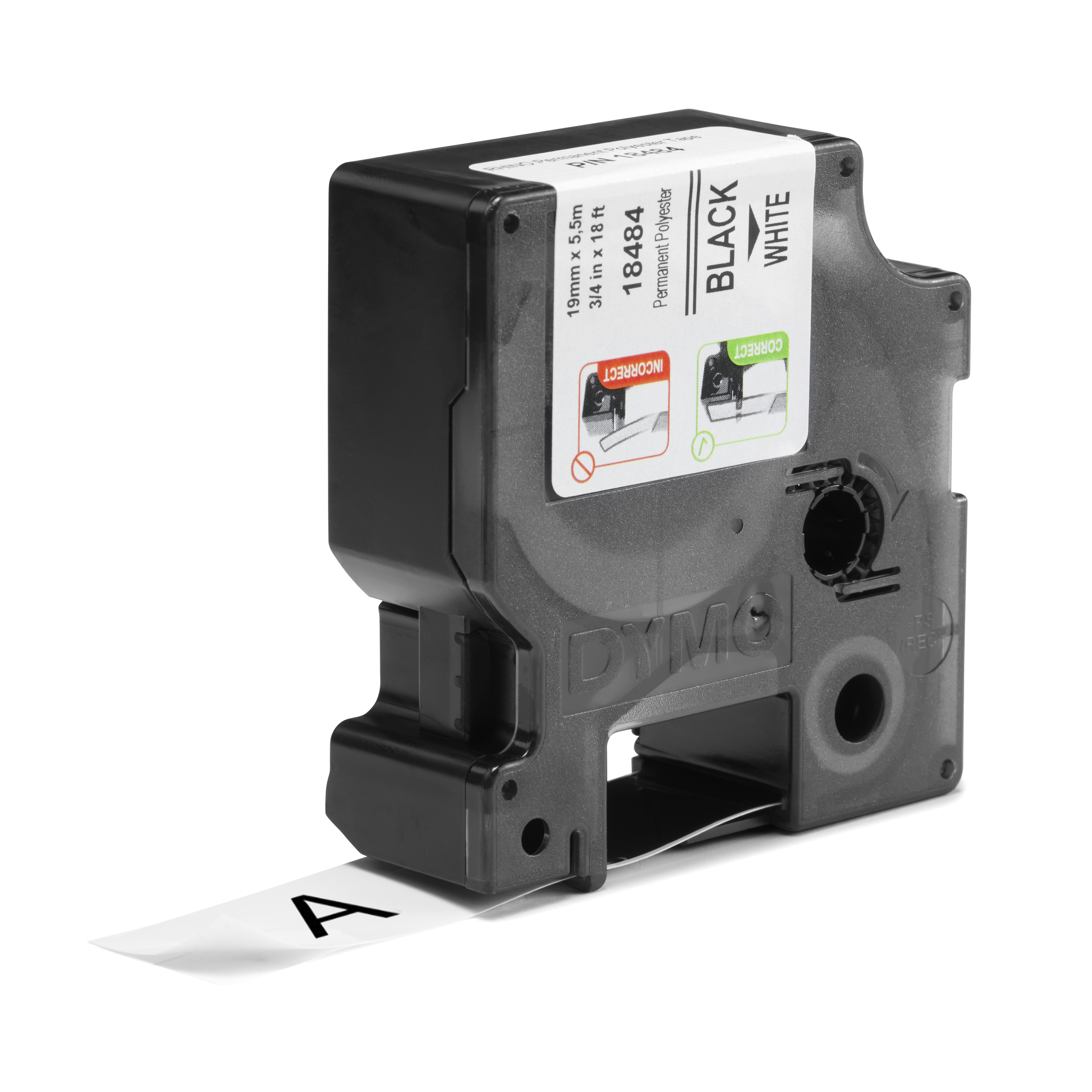 Dymo IND - Polyester - permanenter Klebstoff - Schwarz auf Weiß - Rolle (1,9 cm x 5 m), Ansicht 2