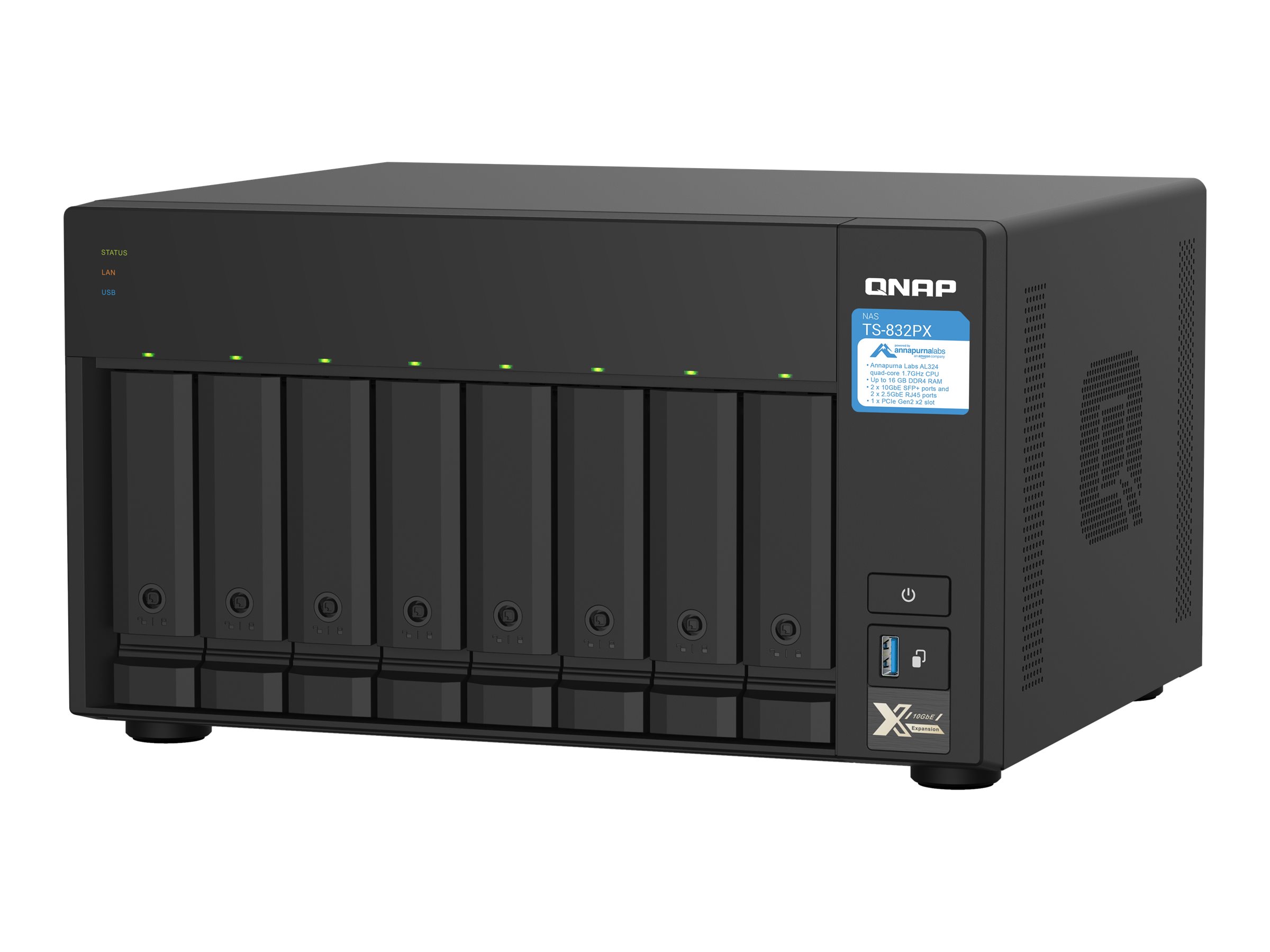 QNAP TS-832PX-4G - NAS-Server - 8 Schächte - SATA 6Gb/s - RAID 0, 1, 5, 6, 10, 50, JBOD, 60 - RAM 4 GB