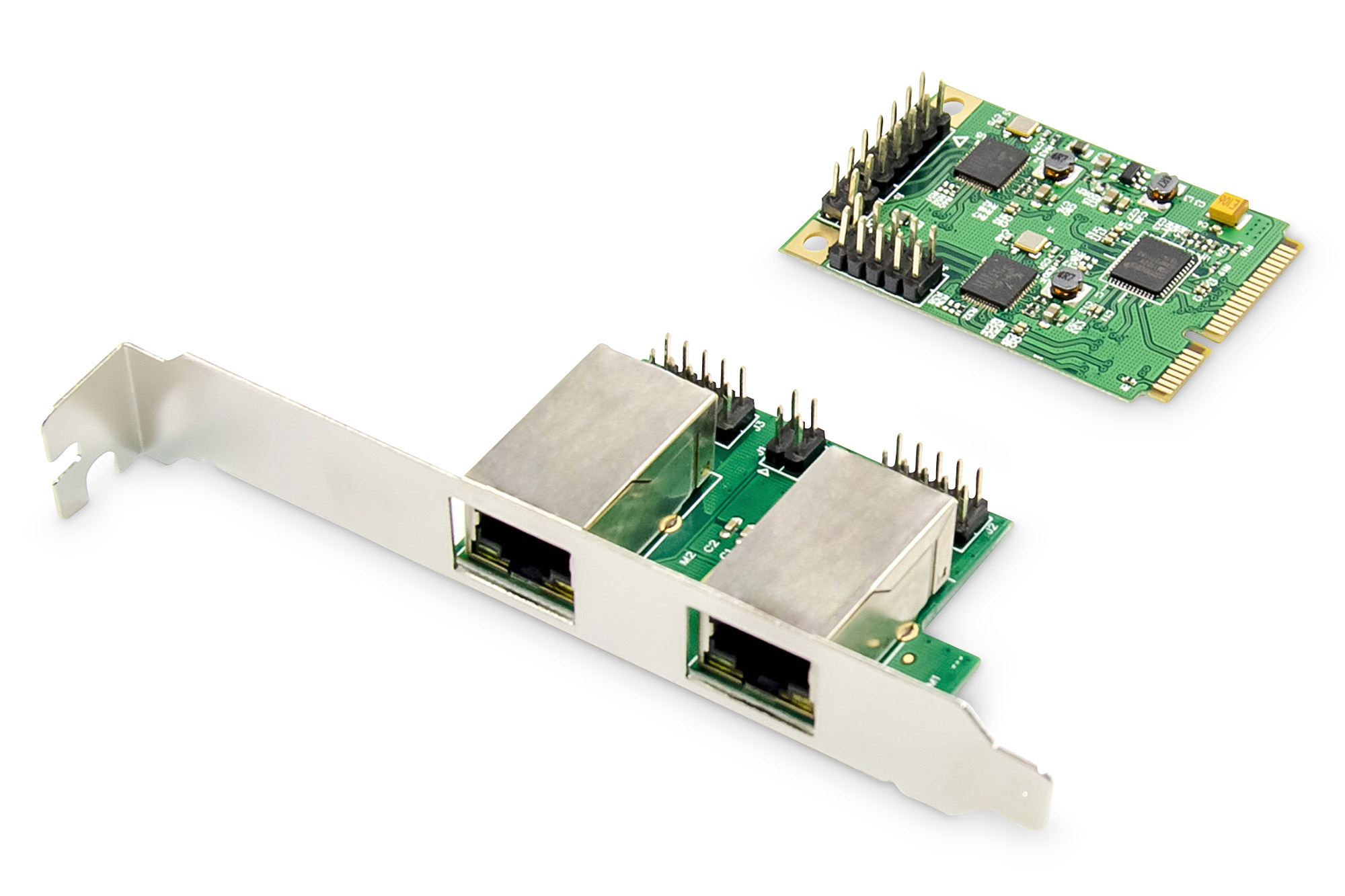 DIGITUS 2 Port Gigabit Ethernet Netzwerkkarte, RJ45, PCI Express, Eingebaut, Kabelgebunden, Mini PCI Express, Ethernet, 1000 Mbit/s