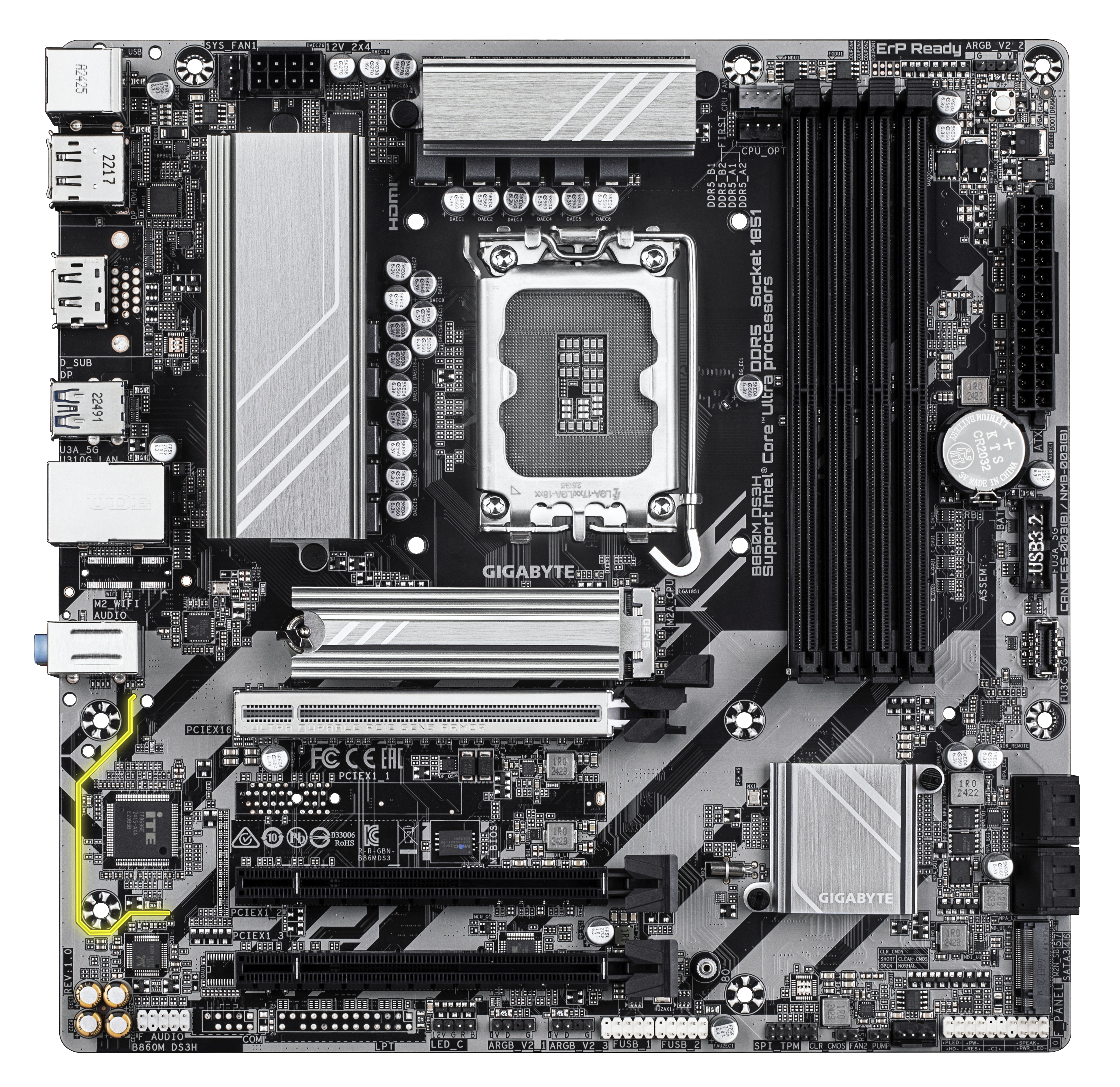 Gigabyte MB GBT Intel 1851 B860M DS3H - Micro/Mini/Flex-ATX - USB 3.2, Ansicht 3