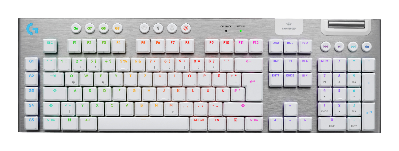 Logitech G G915 X - Tastatur - LIGHTSPEED - kabellos - Bluetooth - USB - GL Clicky - weiß - TL: Deutsch, QWERTZ, Ansicht 2