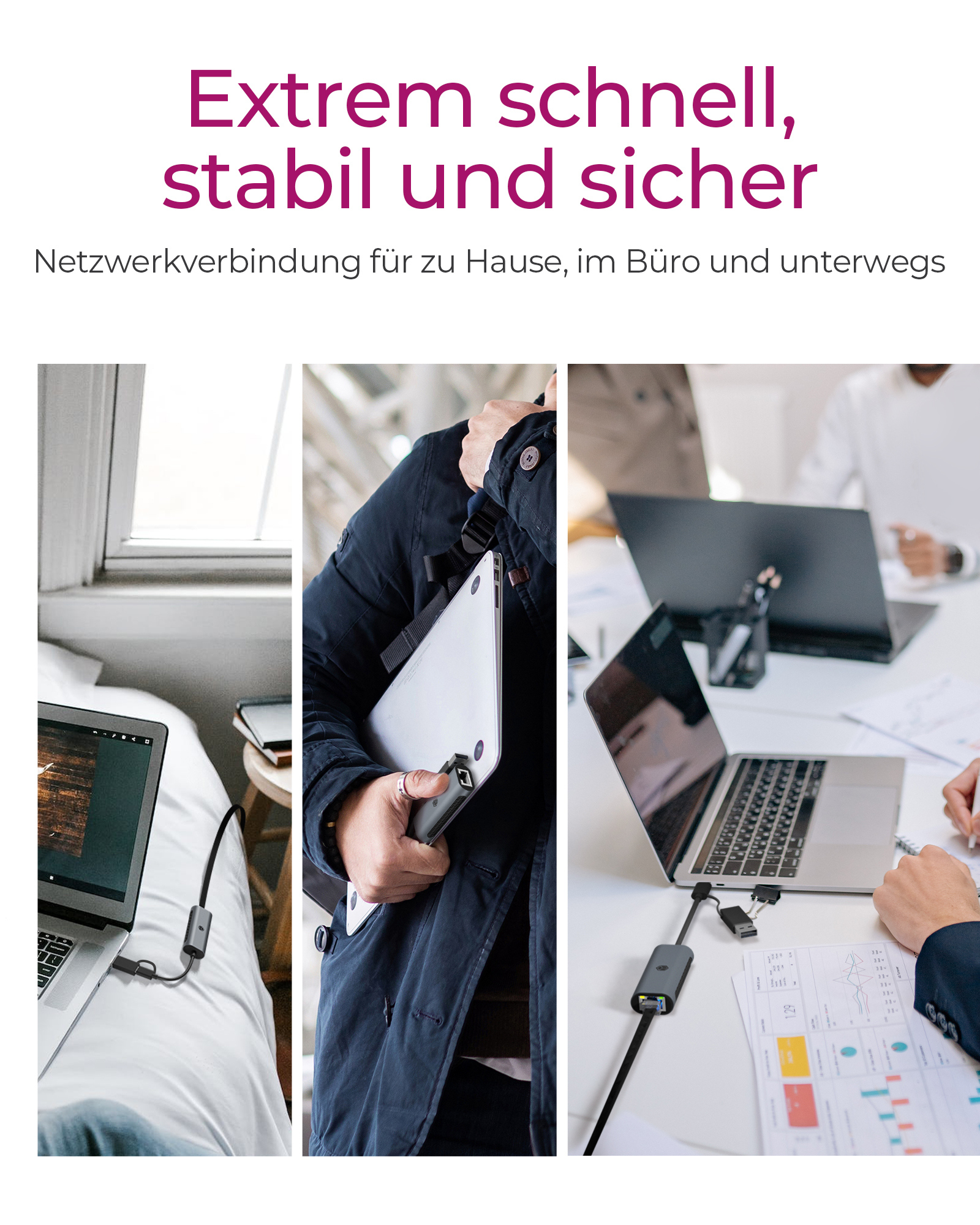 ICY BOX IB-LAN301-C3 - Kabelgebunden - USB Type-A/USB Type-C - Ethernet - 2500 Mbit/s - Anthrazit, Ansicht 4