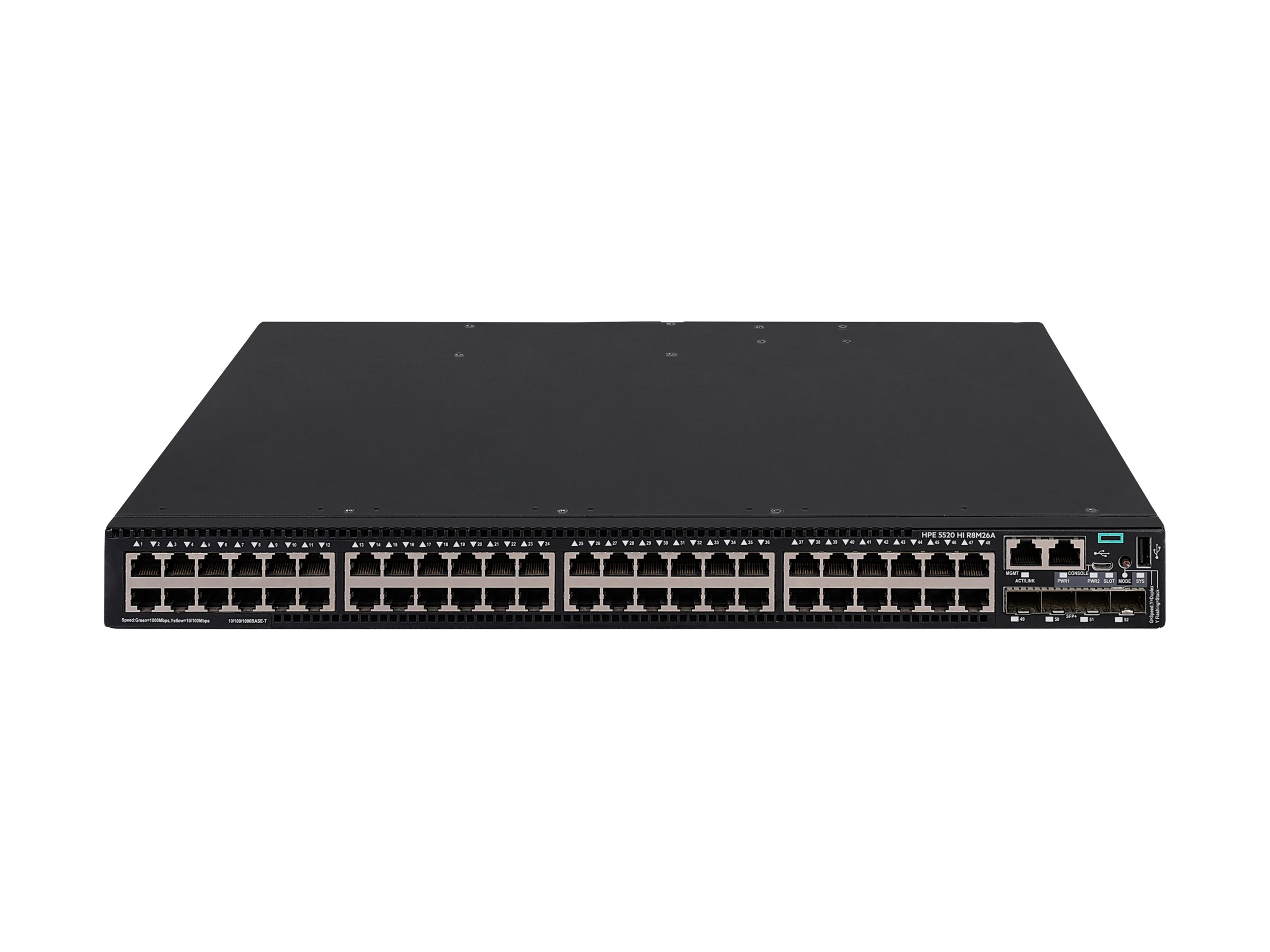 HPE Networking Comware 5520HI 48p 10/100/1000BASE-T 4p SFP+ 1G/10G 1-slot TAA Switch - Switch - 1 Steckplatz für Erweiterungsmodul - L3 - managed - 48 x 10/100/1000Base-T + 4 x 1 Gigabit / 10 Gigabit SFP+ (Uplink / Stacking)