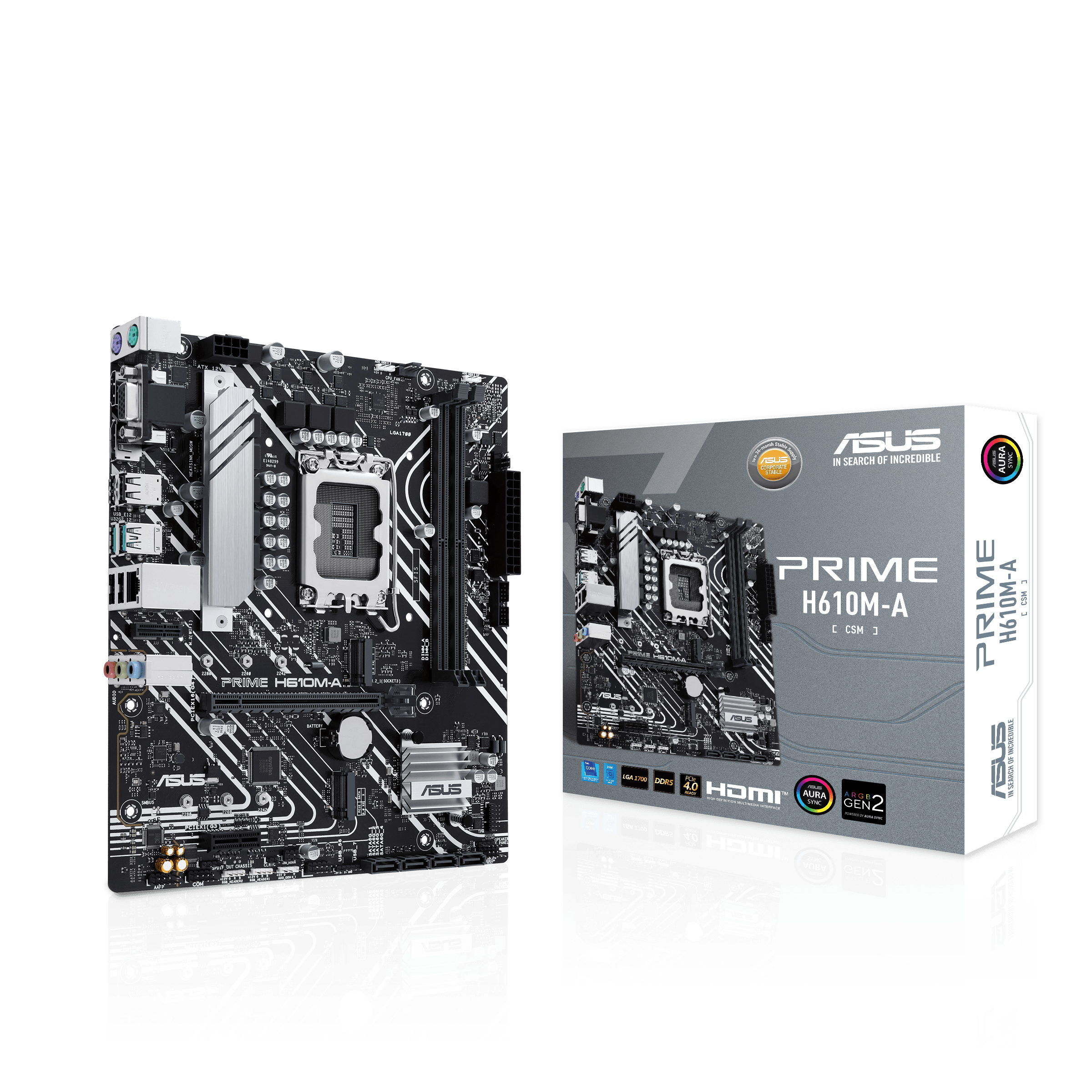 ASUS PRIME H610M-A-CSM - Motherboard - micro ATX - LGA1700-Sockel - H610 Chipsatz - USB 3.2 Gen 1, USB 3.2 Gen 2, Ansicht 4