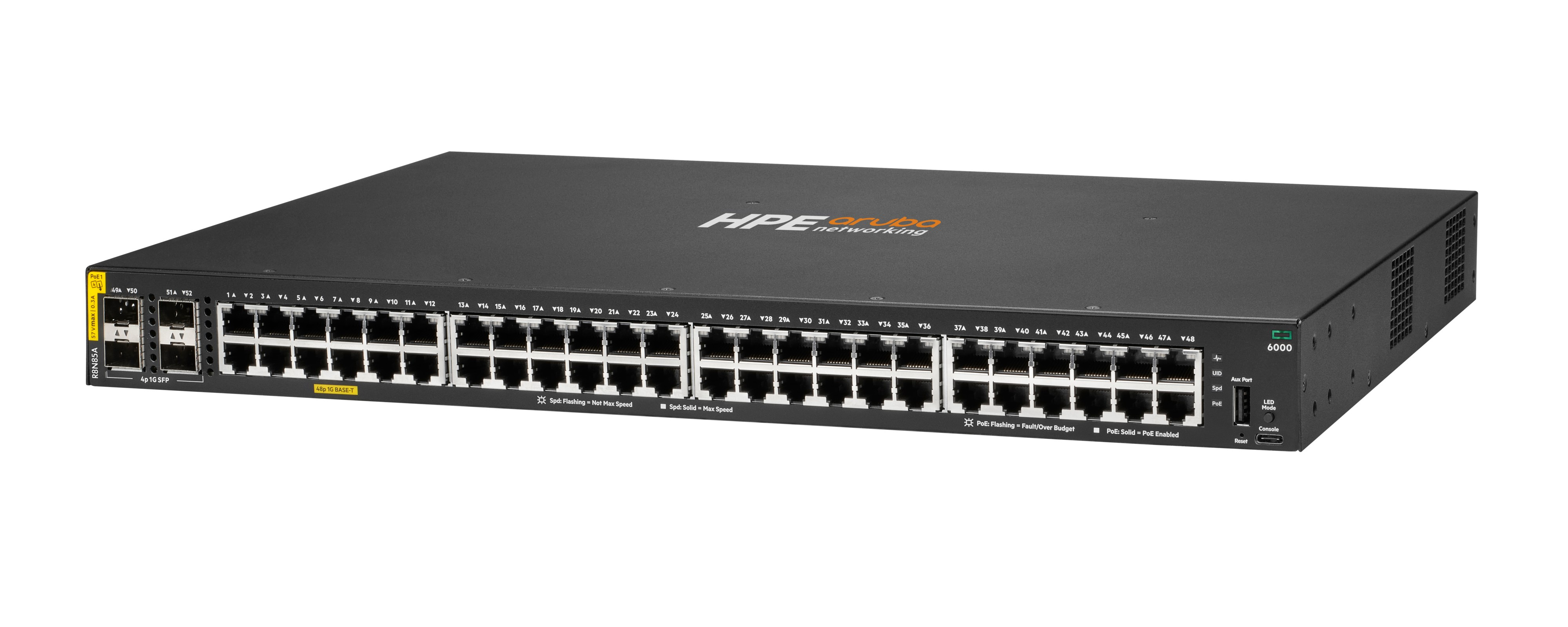 HPE Aruba 6000 48G Class4 PoE 4SFP 370W Switch - Switch - managed - 48 x 10/100/1000 (PoE+), Ansicht 2