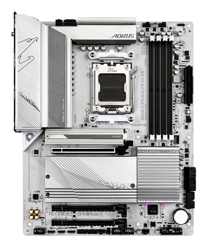 Gigabyte B650 AORUS ELITE AX ICE - Motherboard - ATX - Socket AM5 - AMD B650 Chipsatz - USB-C 3.2 Gen2, USB 3.2 Gen 2…, Ansicht 2
