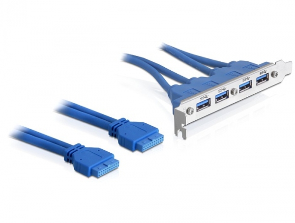 Delock 2 x USB 3.0 19-pin - 4 x USB 3.0-A, 0,4 m, USB 2.0, USB A, Männlich, Weiblich