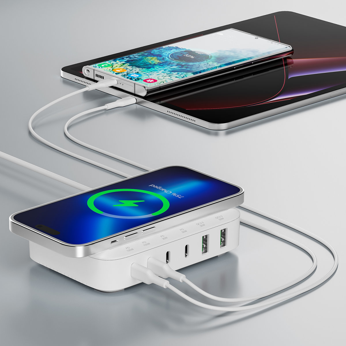 4smarts Ladestation - 7-in-1 - 100 Watt - 5 A - 6 Ausgabeanschlussstellen (24 pin USB-C, USB), Ansicht 2