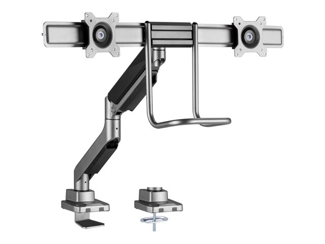 Equip Befestigungskit (Kabeldurchführungsklemme, Schrauben, Klemmhalterung, Stange, horizontale Schiene, Griff) - Gasfeder - für 2 LCD displays / curved LCD displays - Kunststoff, Aluminium, stainless steel - Silber - Bildschirmgröße: 43.2-81.3 cm (17"-32