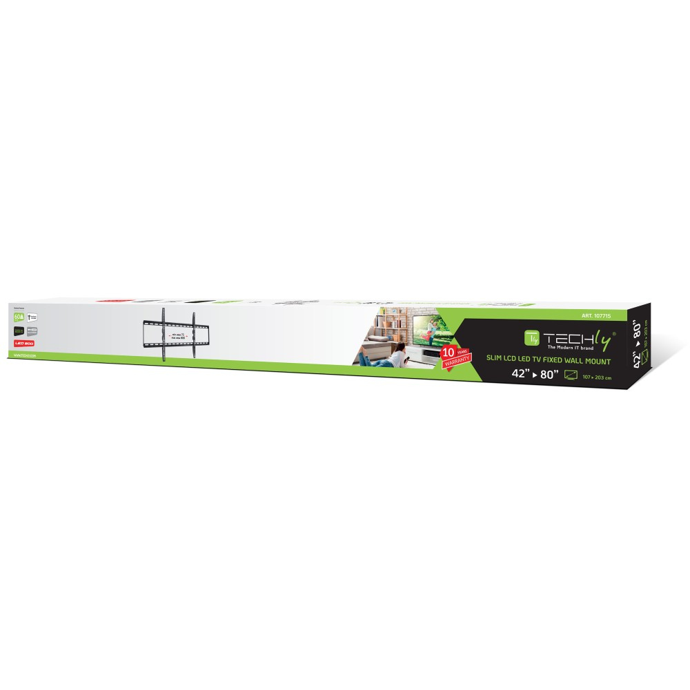 Techly Befestigungskit (Wandmontage) - starr, dünn - für LCD-Display - Schwarz - Bildschirmgröße: 106.7-203.2 cm, Ansicht 3