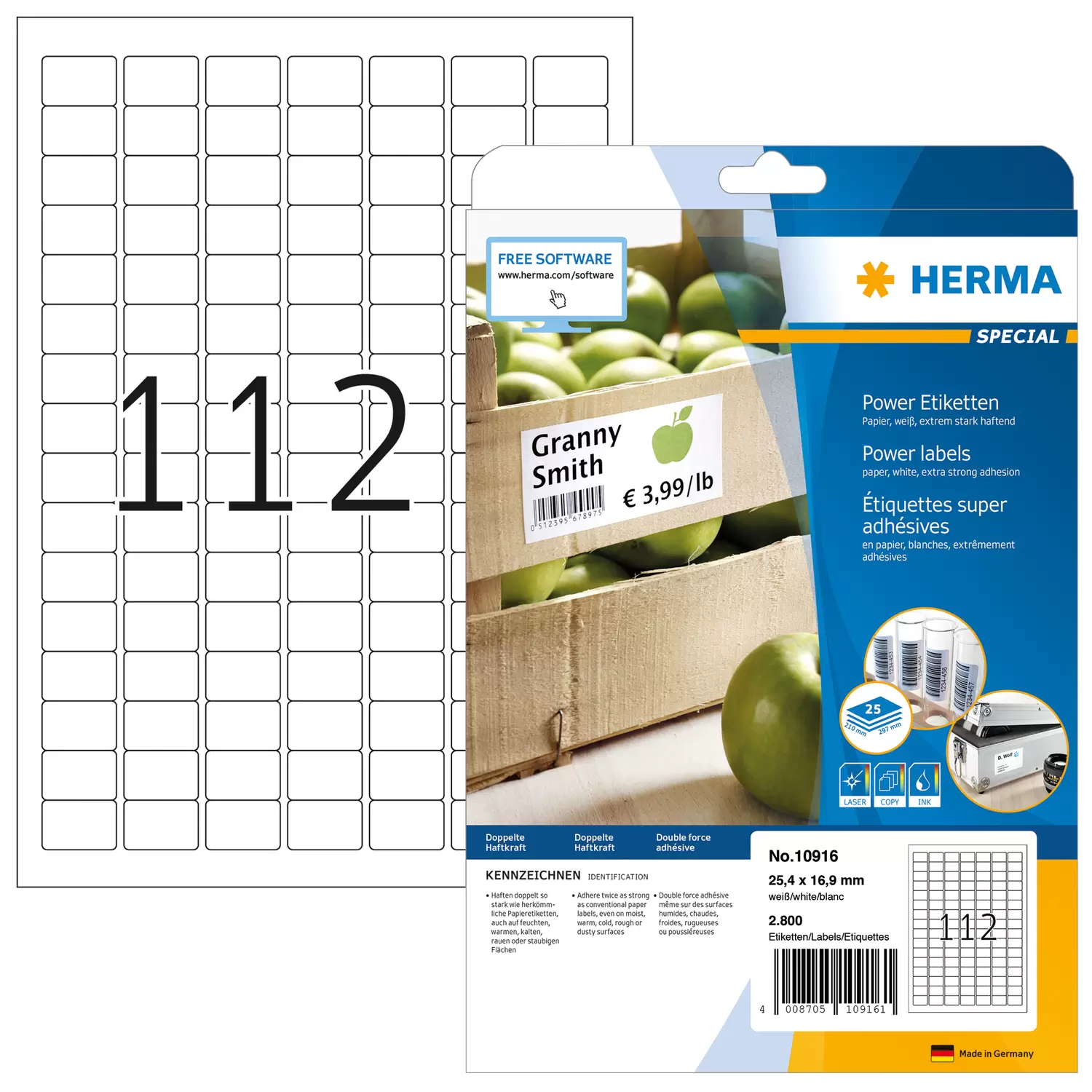 HERMA Special - Papier - matt - extra stark selbstklebend - weiß - 25.4 x 16.9 mm 2800 Etikett(en) (25 Bogen x 112), Ansicht 4