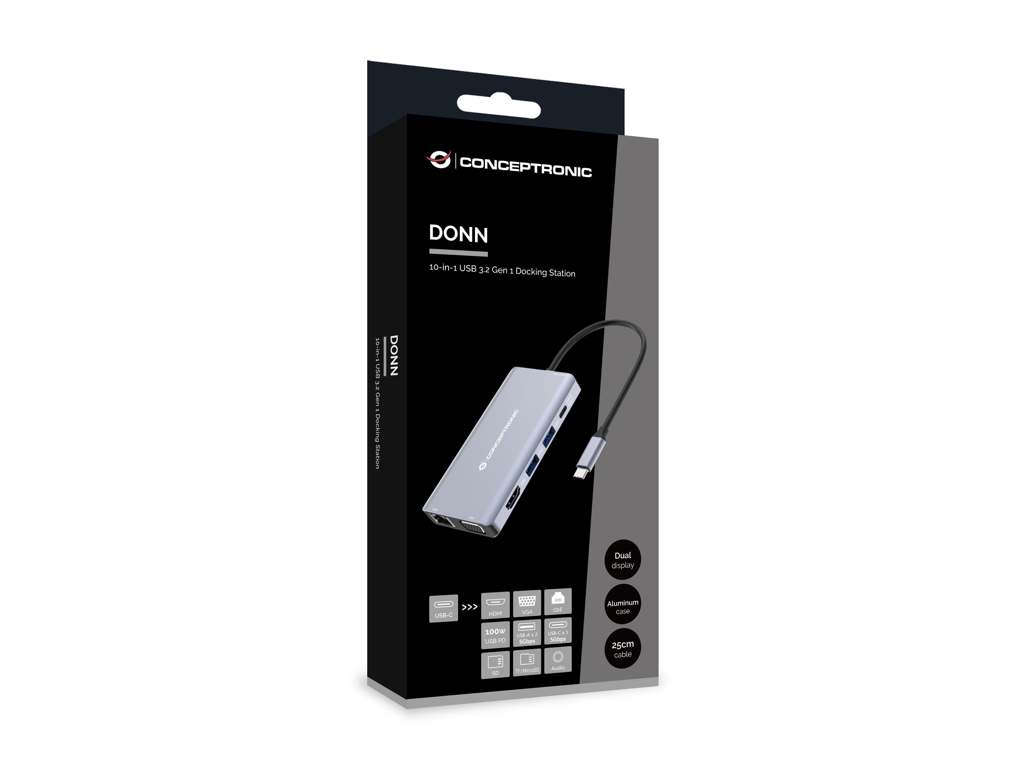 Conceptronic Dock USB-C->HDMI 2xUSB-A GbE 100WPD+ 25cm gr, Ansicht 4