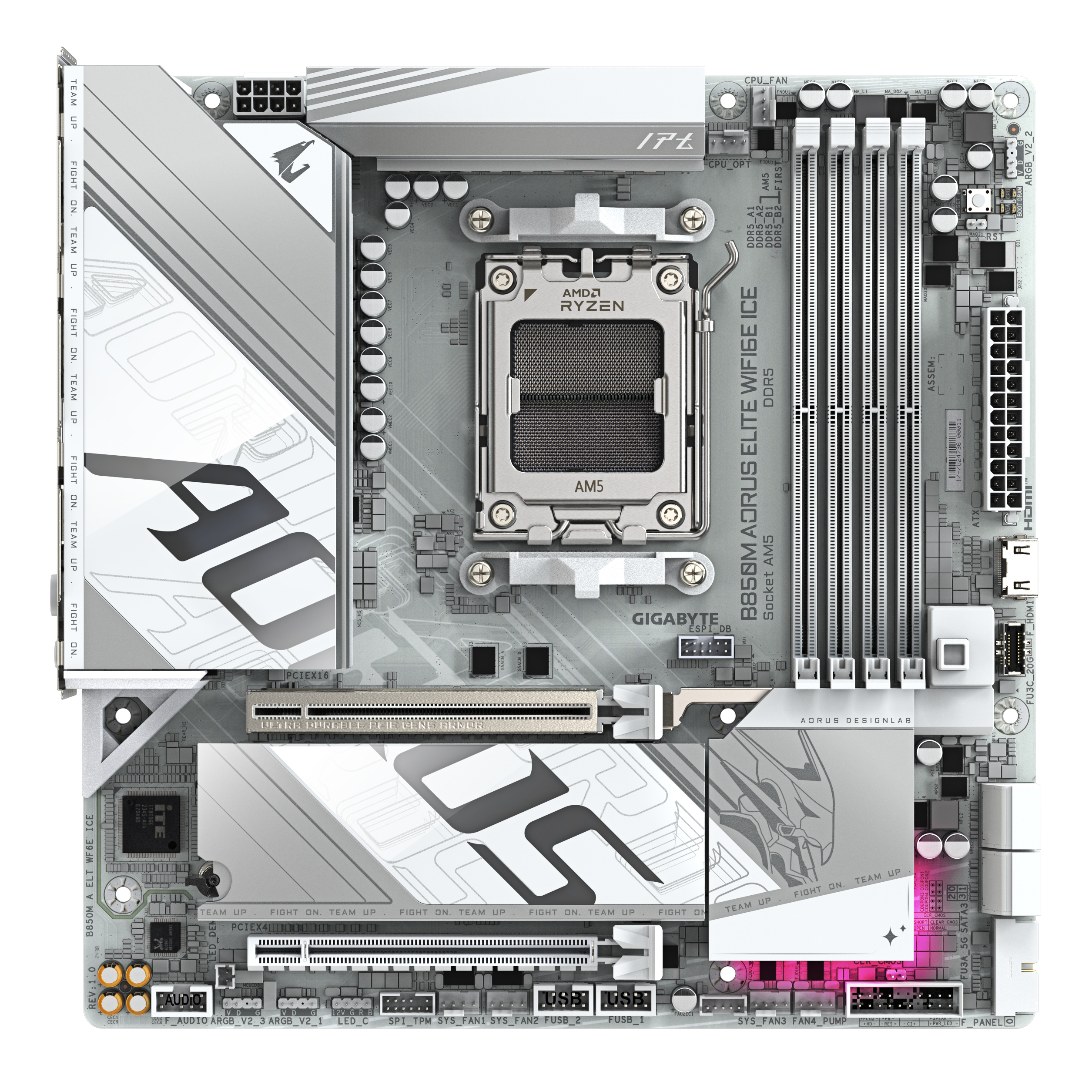 Gigabyte B850M AORUS ELITE WF6E ICE mATX Mainboard - AM5 - DDR5, Ansicht 3