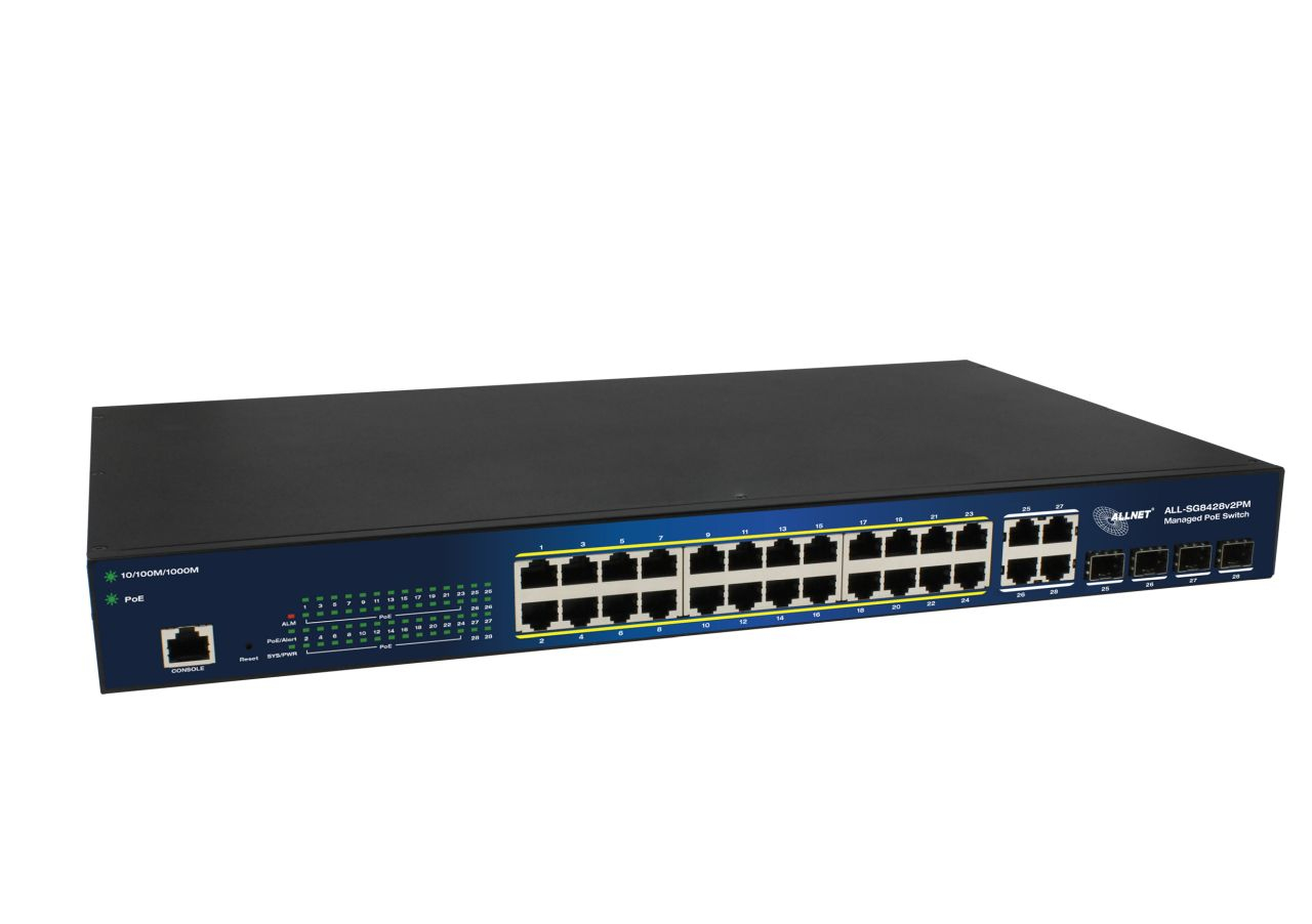 ALLNET Switch smart managed Layer2• PoE Budget 370W• 24x at• 4x SFP• 19• - Switch - 56 Gbps, Ansicht 3