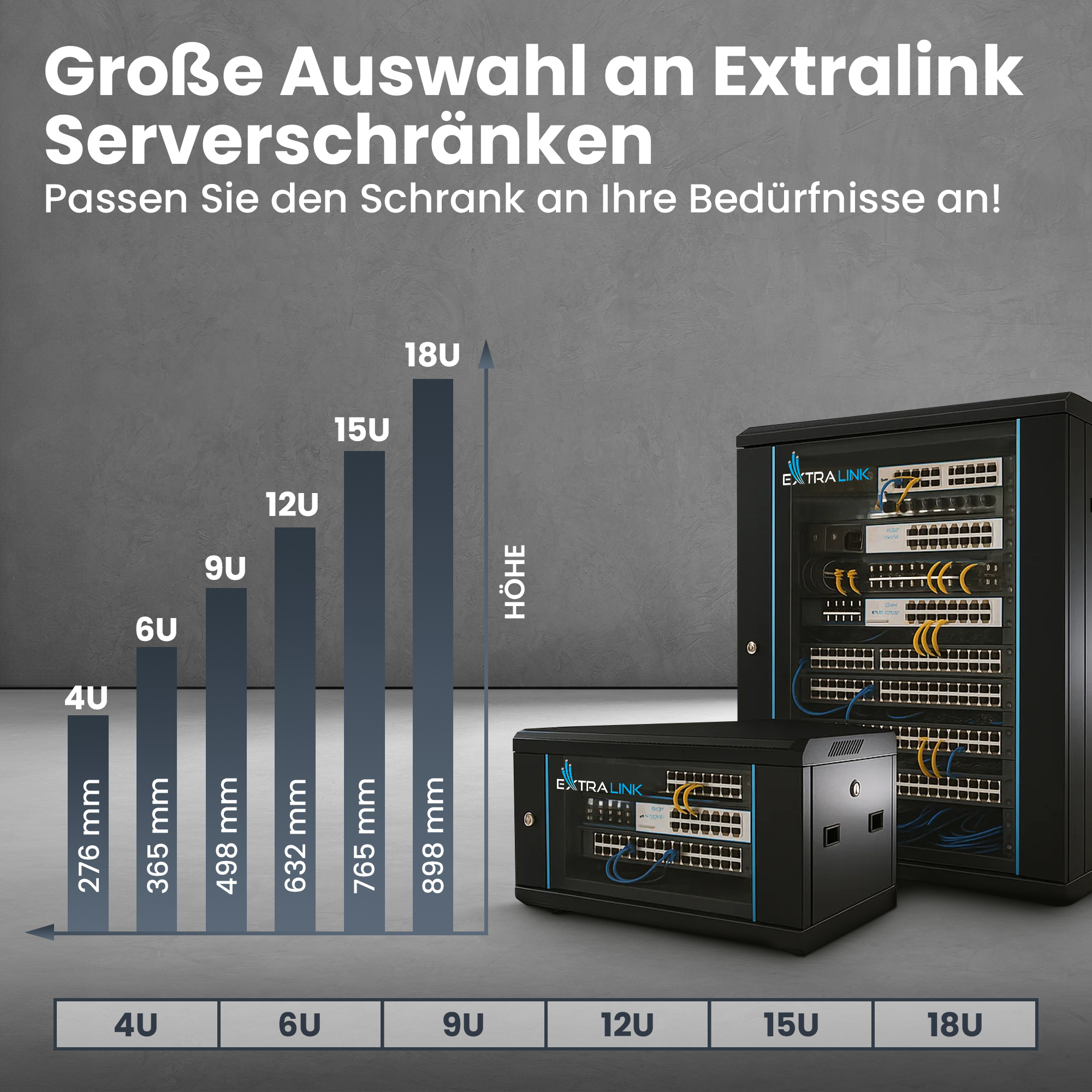 Extralink EX.7225 - Wandmontiertes Regal - 6U - 60 kg - Sperrschloss - Ablageschienen - Schwarz, Ansicht 3