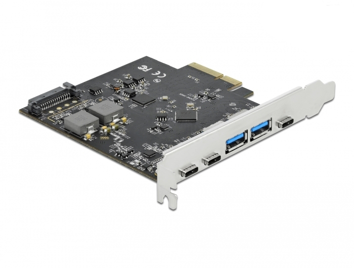 Delock PCI Express x4 Karte zu 3 x USB Type-C + 2 x USB Typ-A - SuperSpeed USB 10 Gbps, PCIe, USB 3.2 Gen 2 (3.1 Gen 2), SATA 15-Pin, China, 10 Gbit/s, 5 - 50 °C