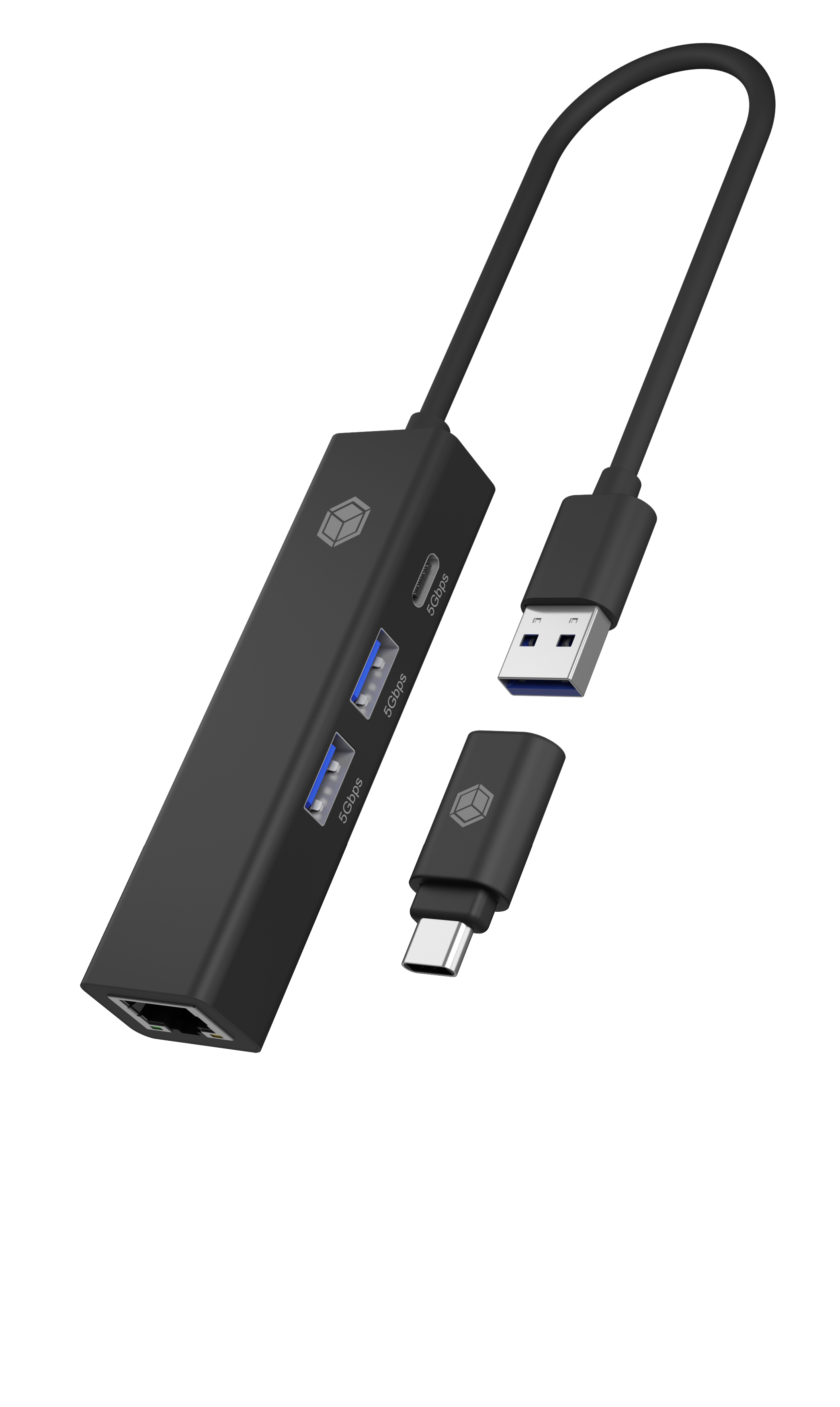 ICY BOX USB Hub 2x USB USB-C and LAN Black, Ansicht 2