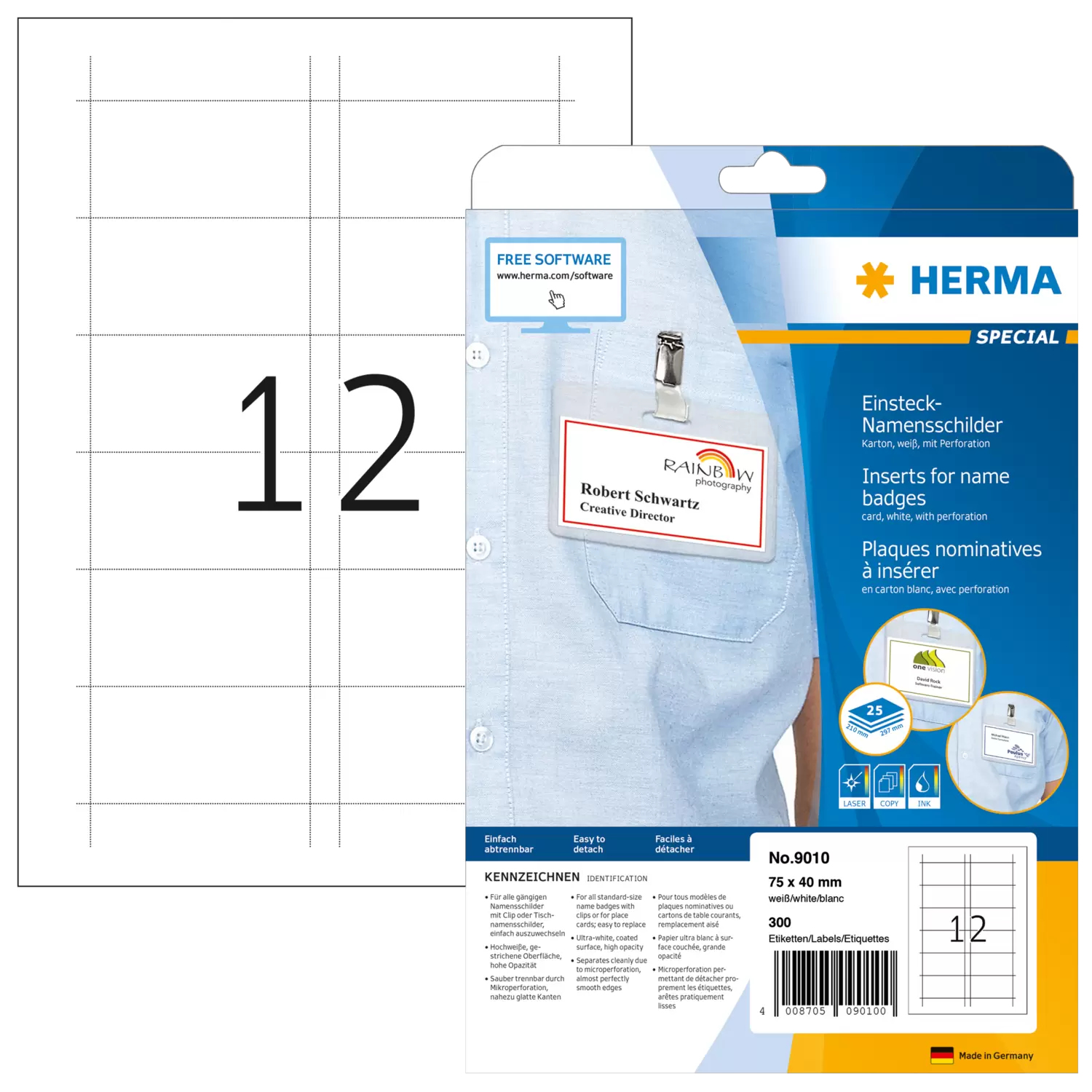 HERMA Special - Nicht klebend - perforiert - weiß - 75 x 40 mm 300 Karte(n) (25 Bogen x 12), Ansicht 4