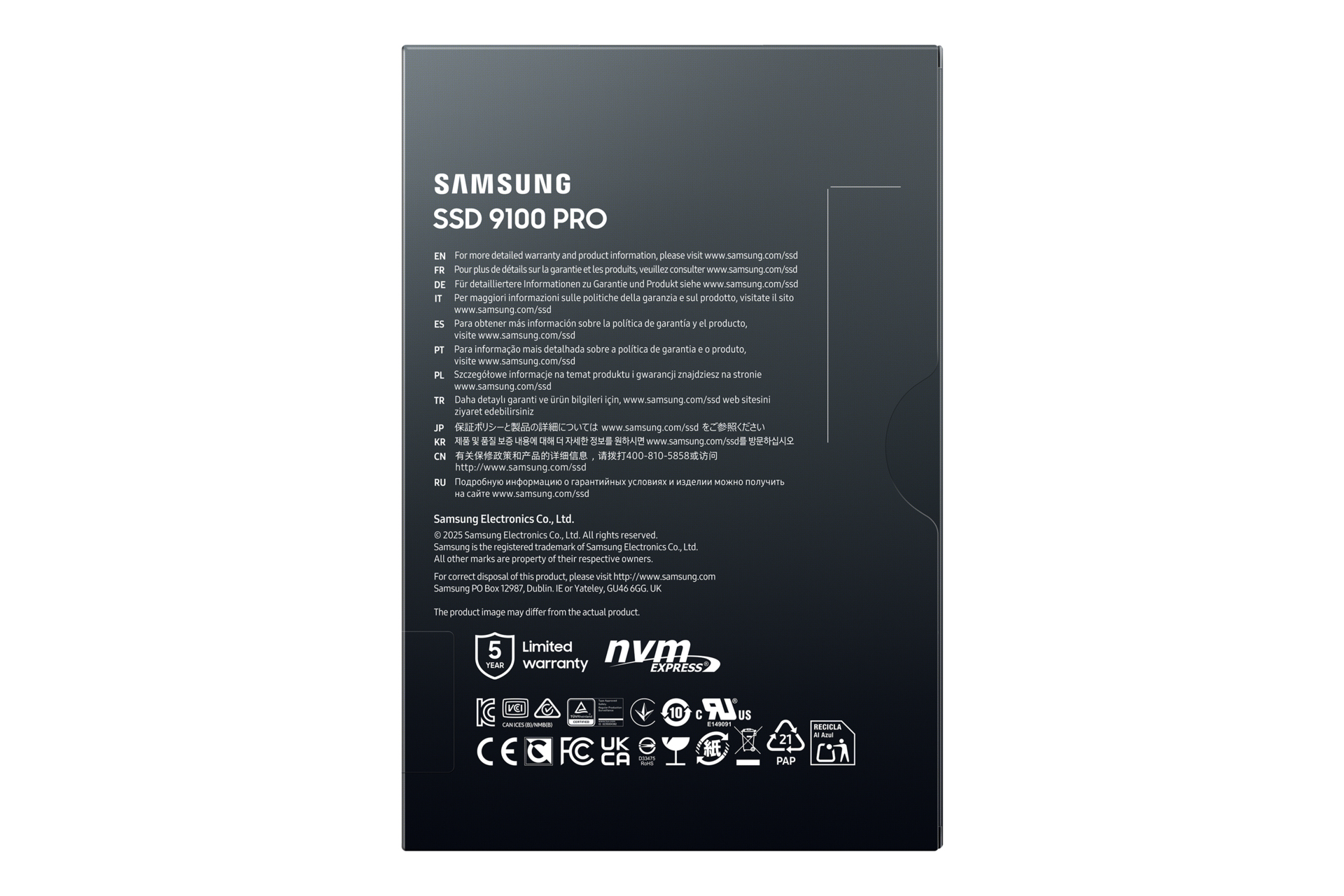 Samsung 9100 PRO SSD NVMe M.2 4TB PCIe 5.0 14.800 MB/s Lesen 13.400 Schreiben Interne, Ansicht 3