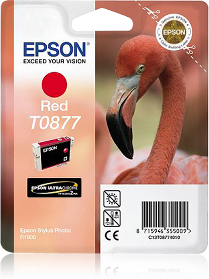 Epson Flamingo Singlepack Red T0877 Ultra Gloss High-Gloss 2, Tinte auf Pigmentbasis, 11,4 ml, 1 Stück(e)