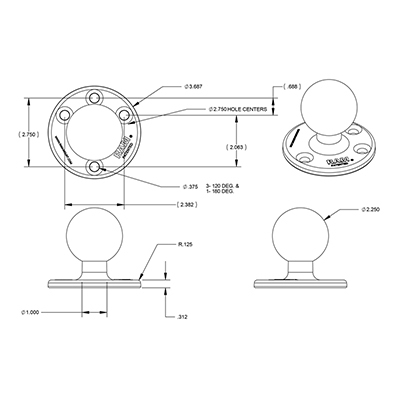 Ram Mounts RAM RAM-D-202U - Kugelverbindung - für P/N: RAM-D-201U, Ansicht 2