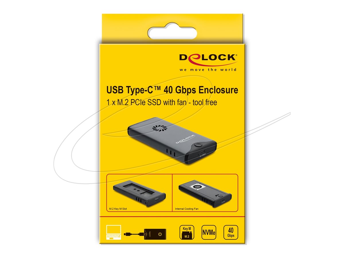 Delock Speichergehäuse - 40 Gbps, with fan, tool free - M.2 - M.2 NVMe Card / PCIe (NVMe)