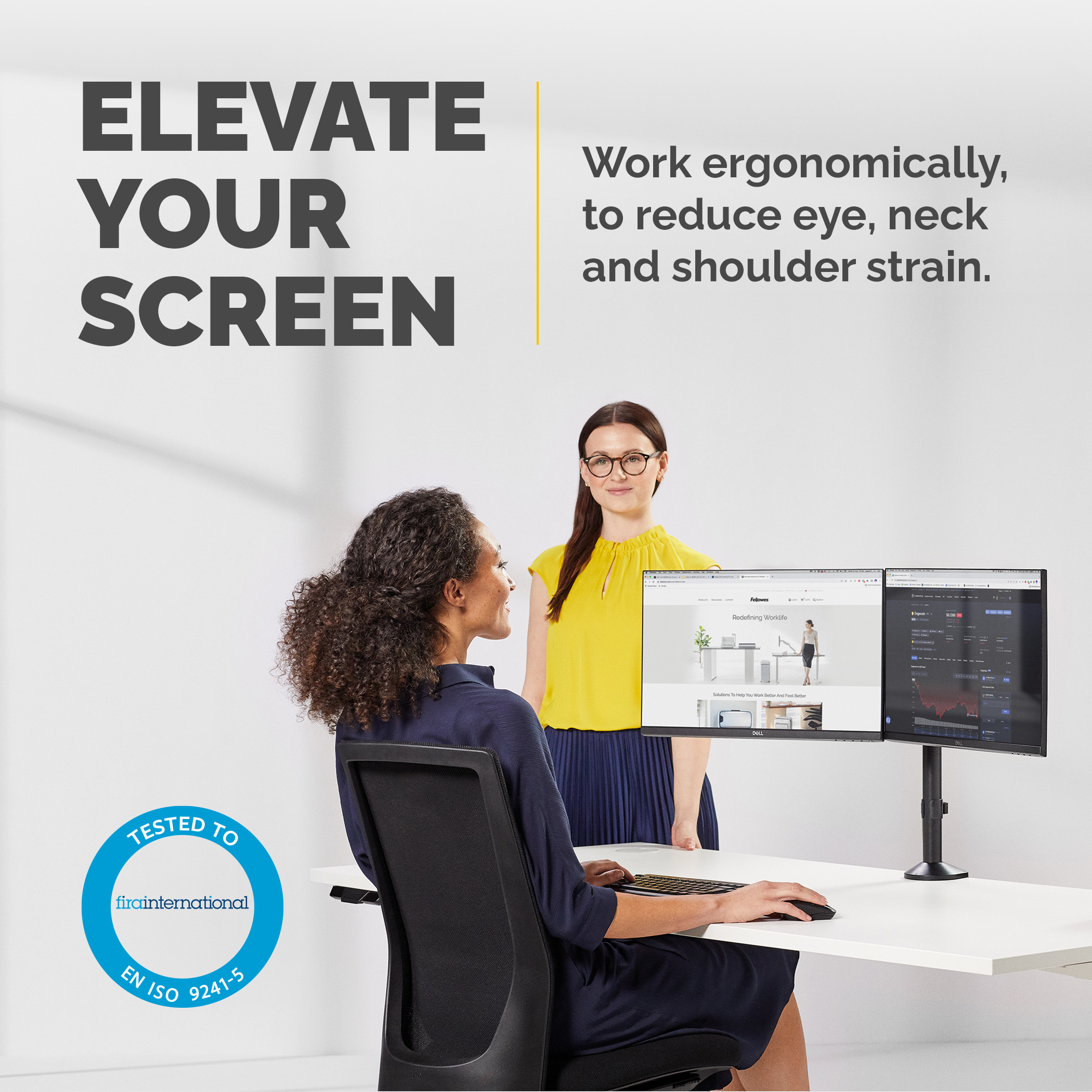 Fellowes Reflex Dual Monitor Arm - Befestigungskit - einstellbarer Arm - für 2 Monitore - Metall - Schwarz, RAL 9017, Ansicht 2